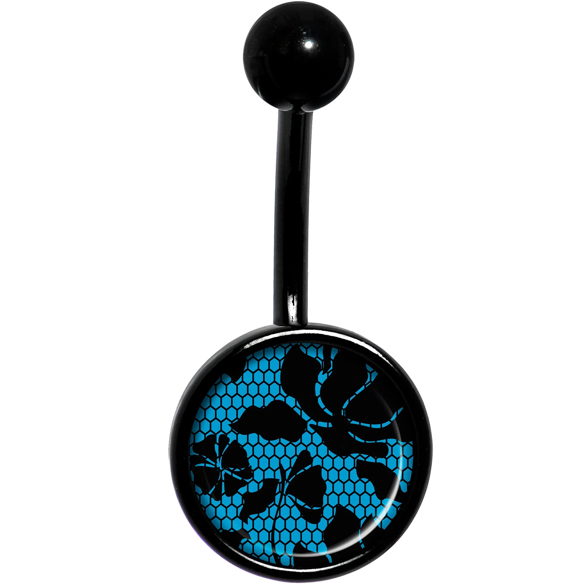 Blue Floral Lace Black Belly Ring - Image 2