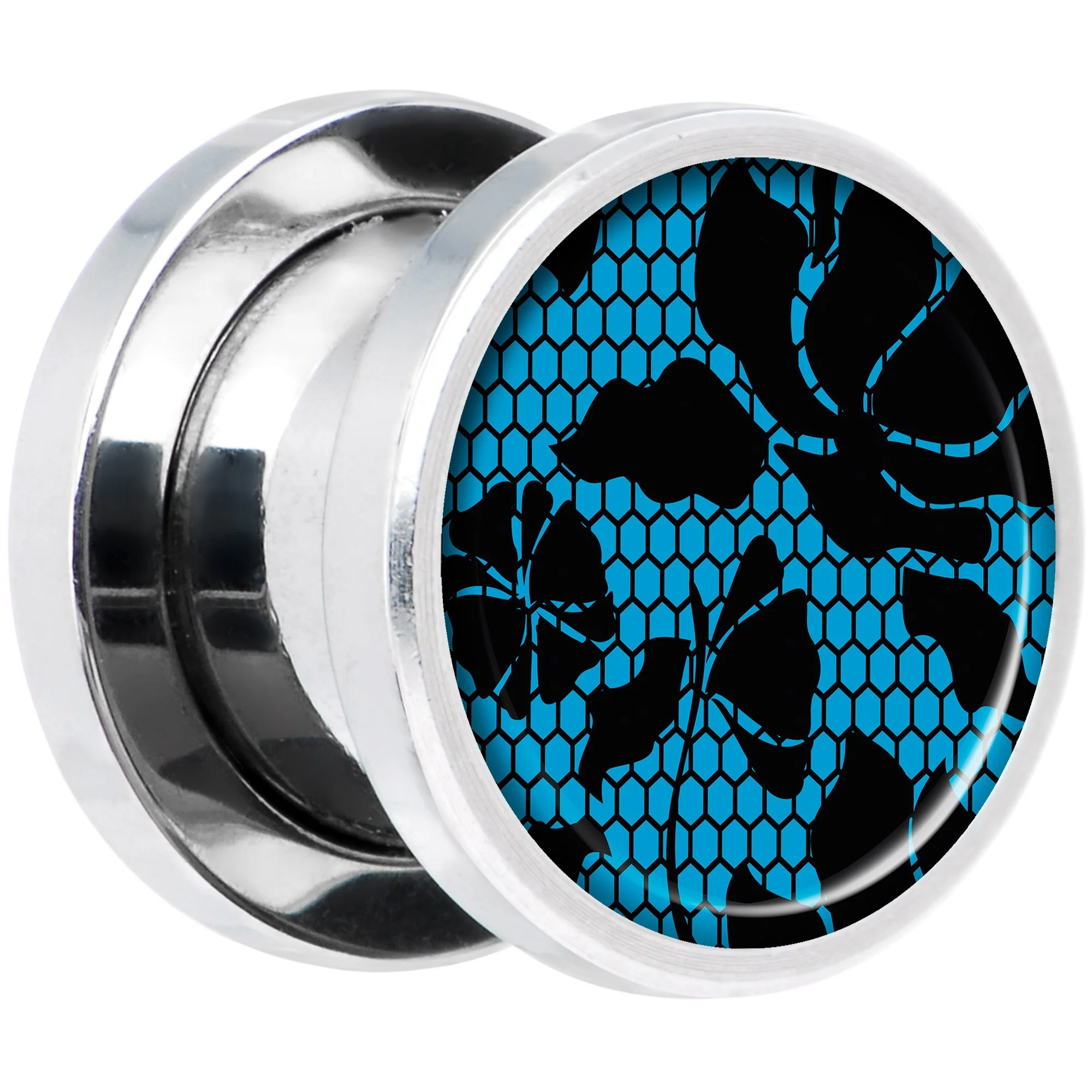 Blue Floral Lace Steel Screw Fit Plug Set 00G - Image 2
