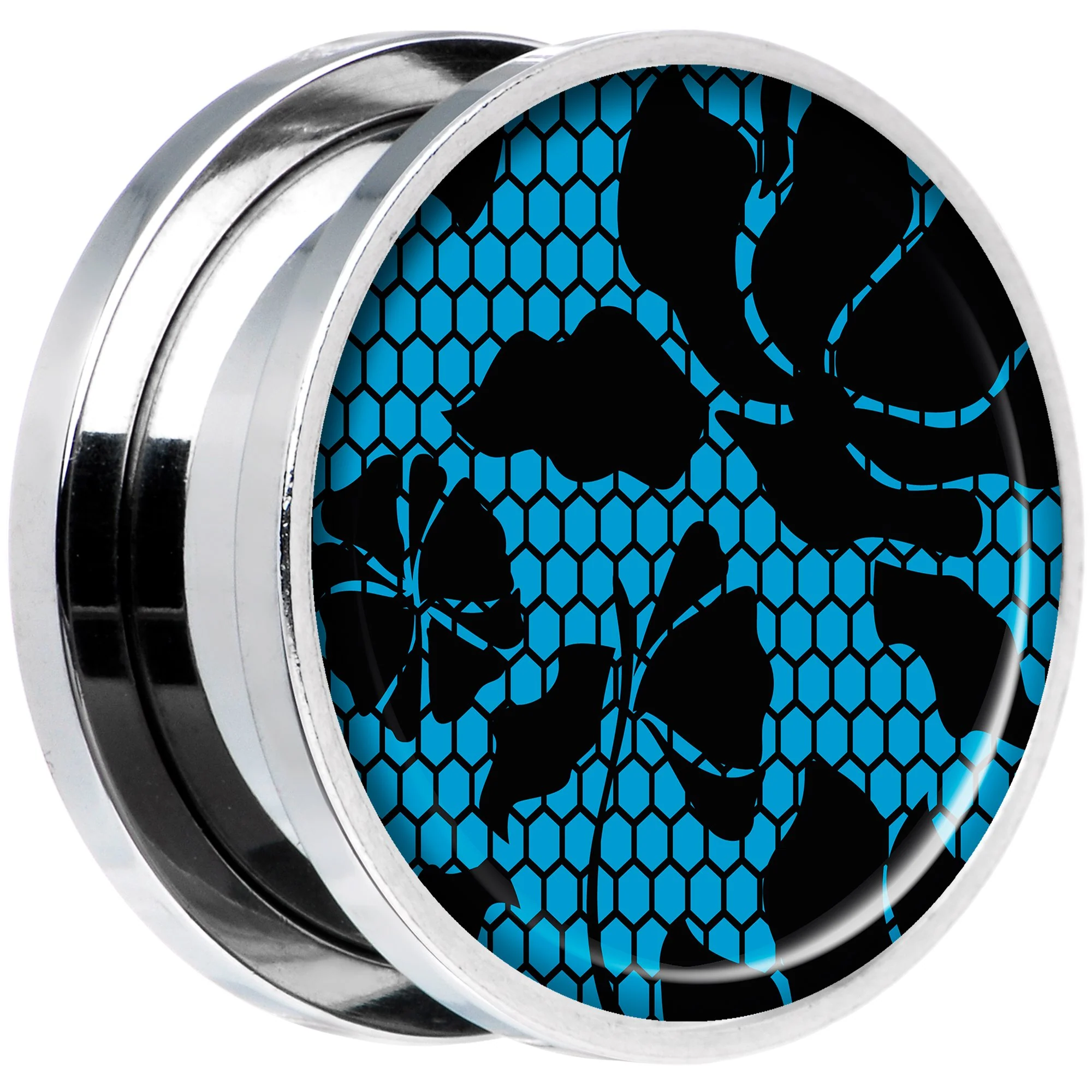 Blue Floral Lace Steel Screw Fit Plug Set 18mm - Image 2