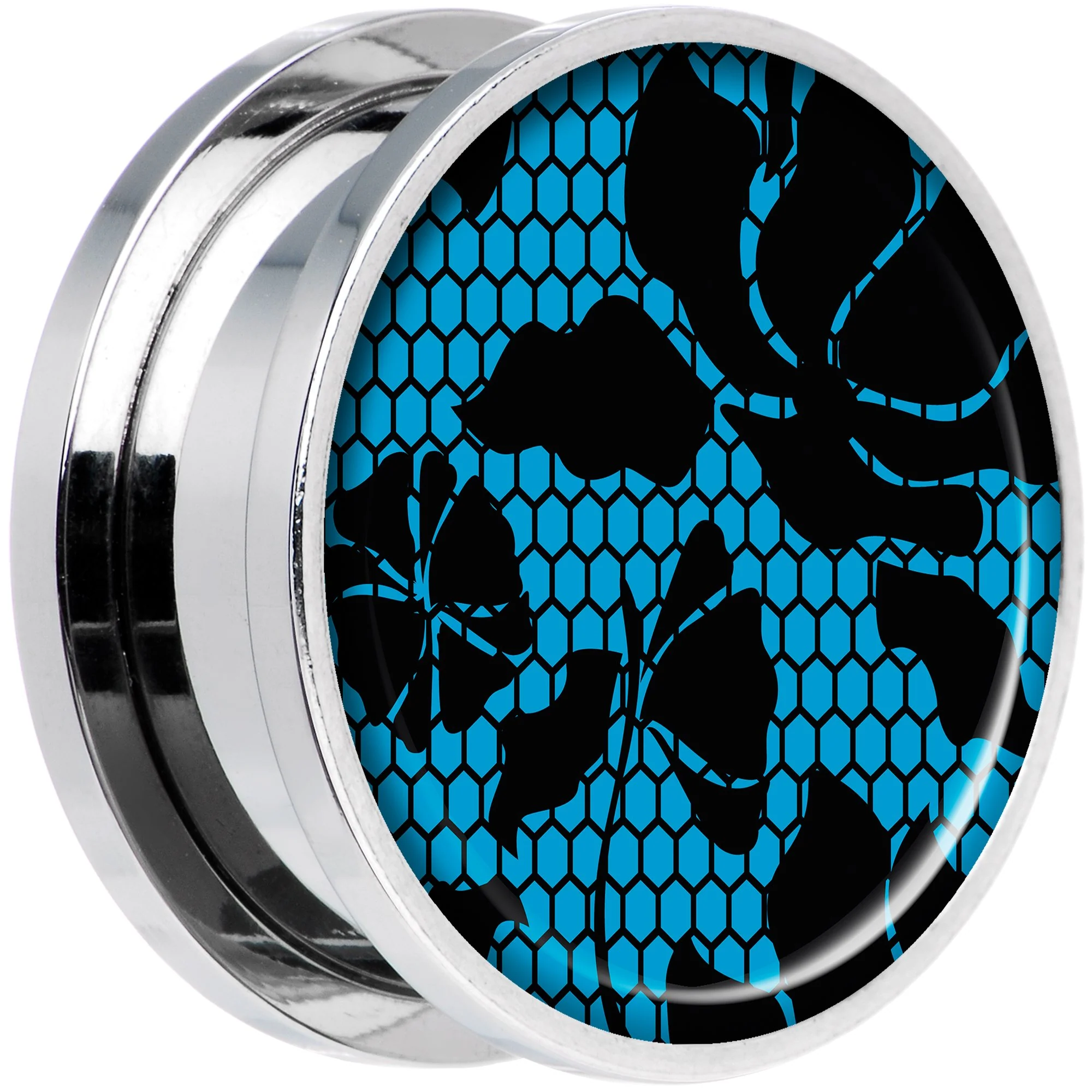 Blue Floral Lace Steel Screw Fit Plug Set 20mm - Image 2