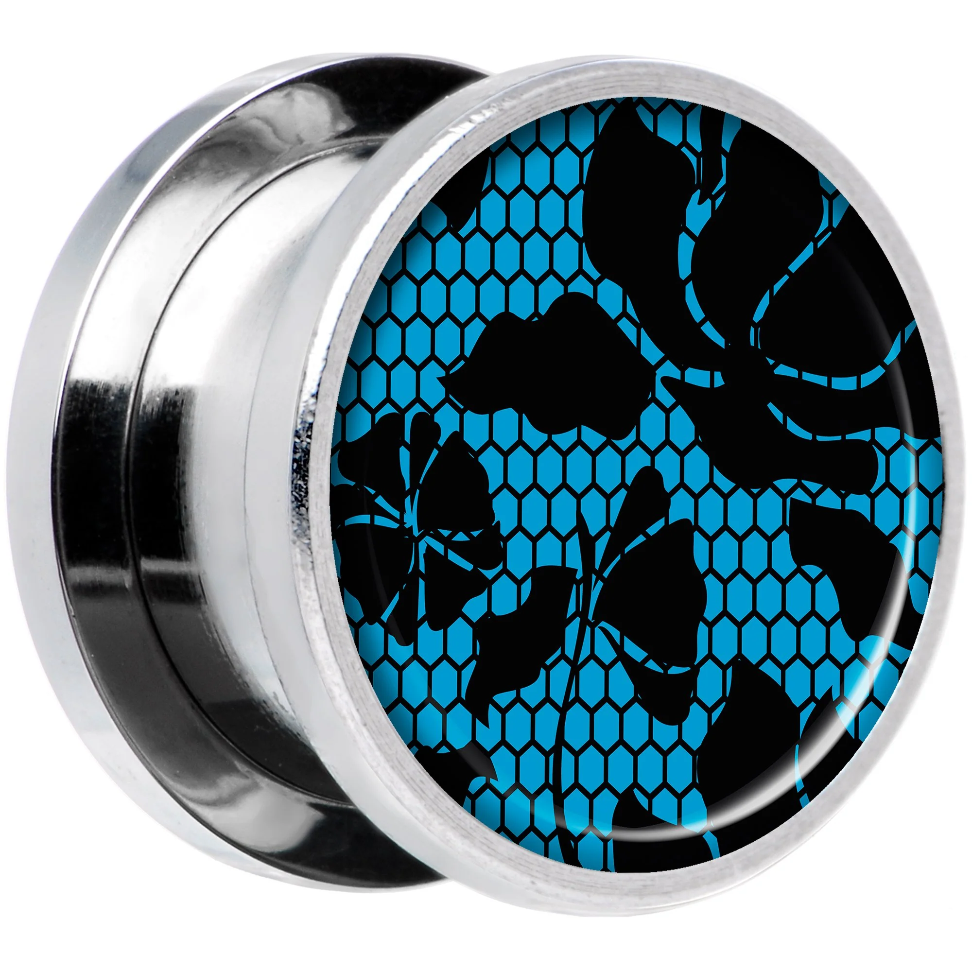 Blue Floral Lace Steel Screw Fit Plug Set 9/16 - Image 2
