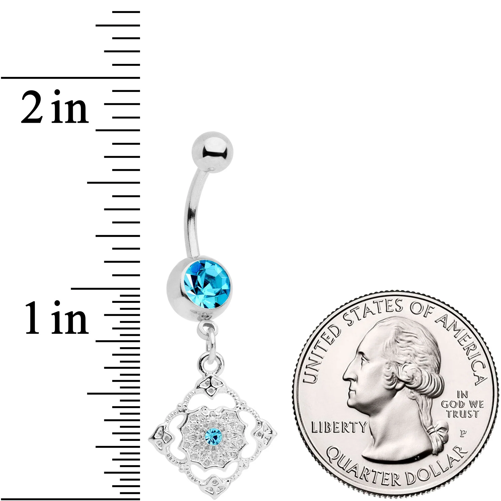 Blue Gem Art Deco Antique Style Elegance Dangle Belly Ring - Image 2
