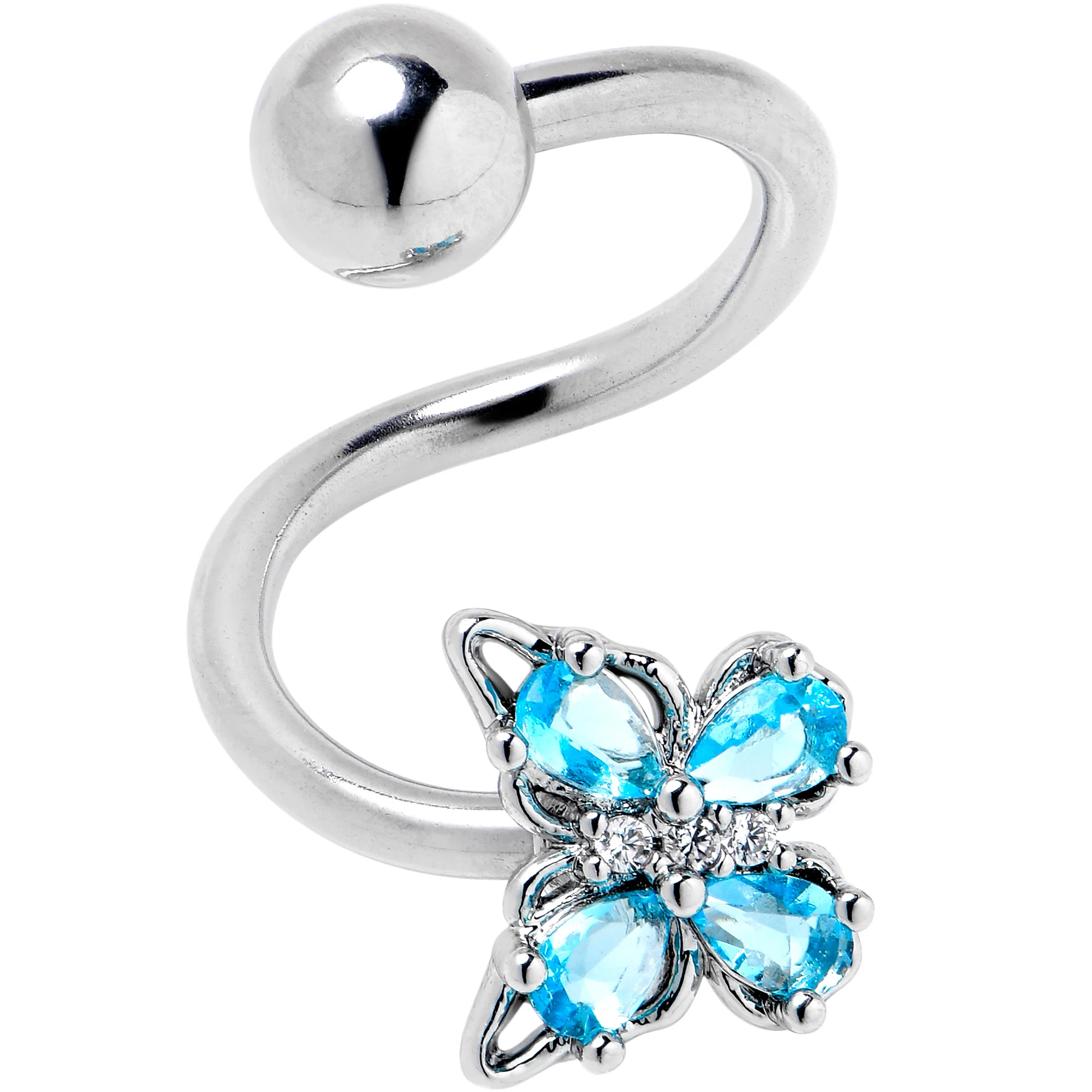 Blue Gem Baroque Beauty Butterfly Spiral Twister Belly Ring - Image 3