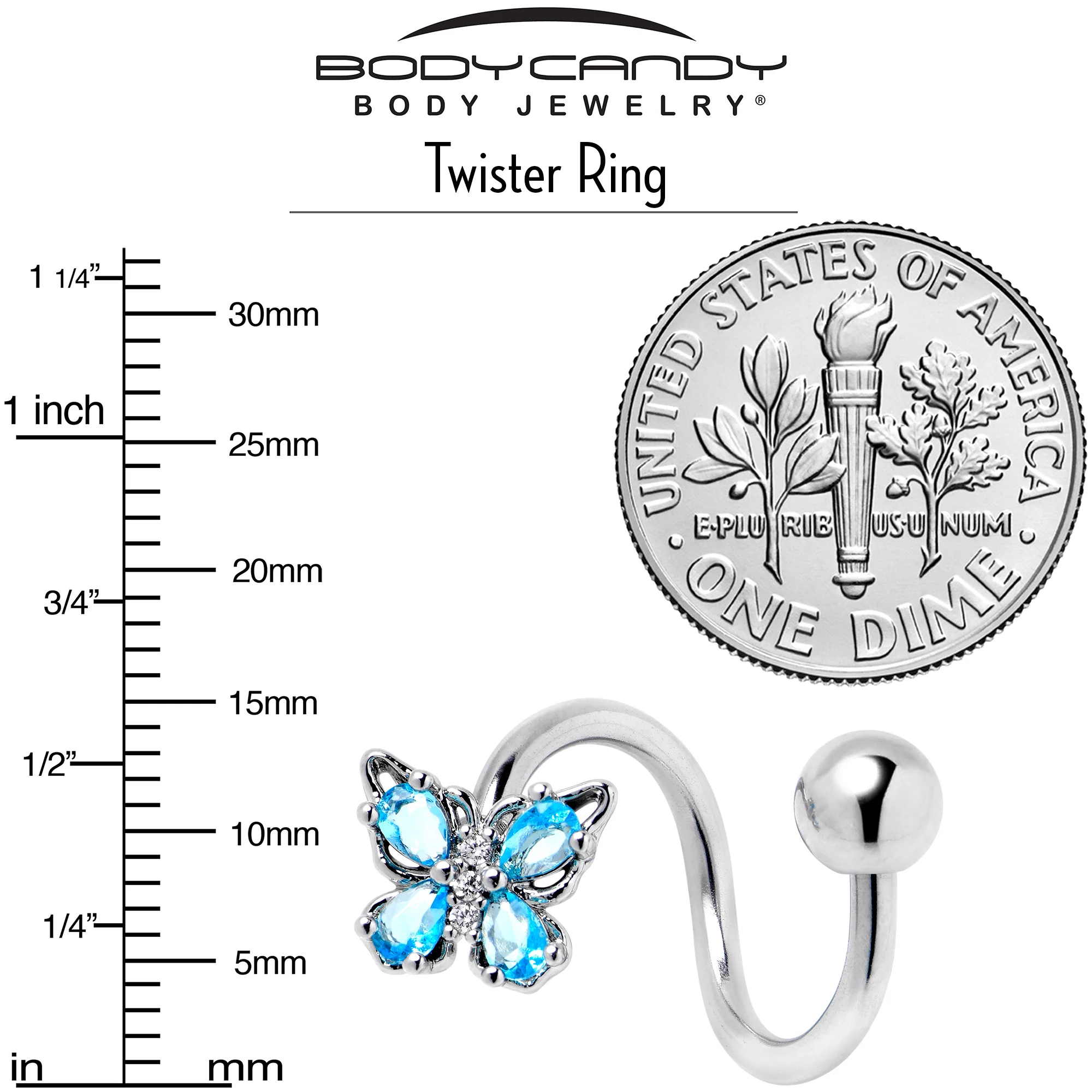 Blue Gem Baroque Beauty Butterfly Spiral Twister Belly Ring - Image 4