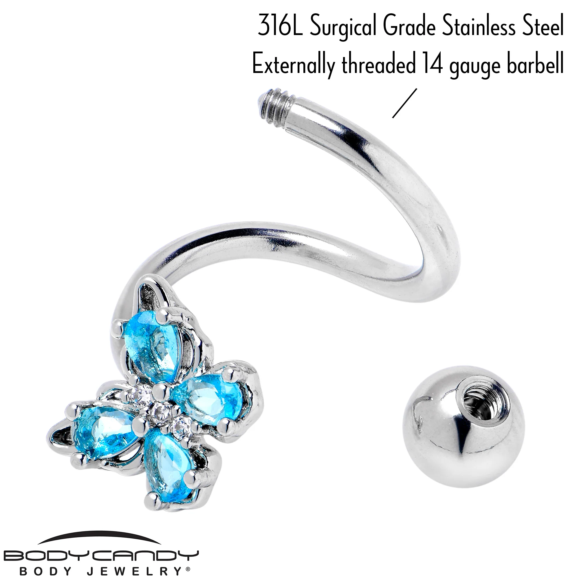 Blue Gem Baroque Beauty Butterfly Spiral Twister Belly Ring - Image 5