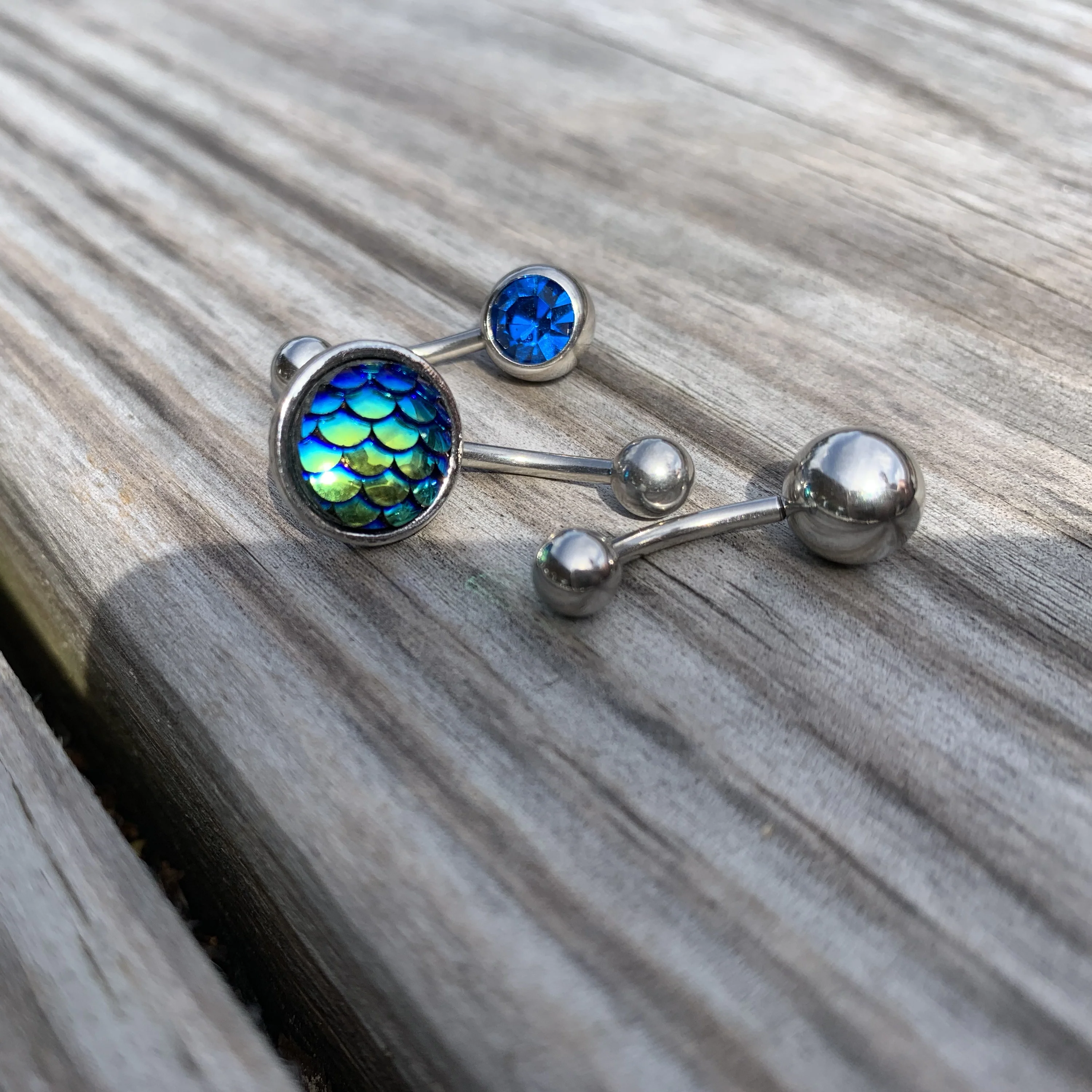 Blue Gem Blue Green Mermaid Scale Belly Ring Set of 3 - Image 6
