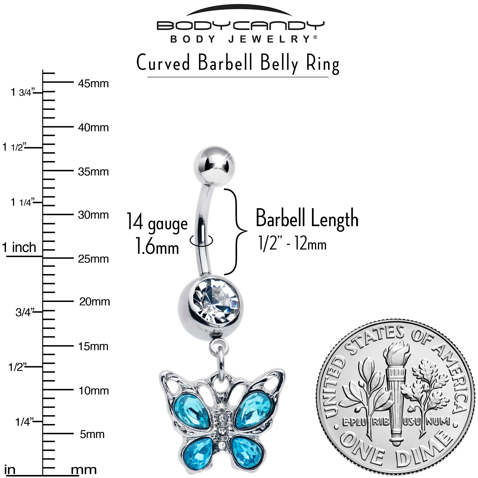 Blue Gem Butterfly Beauty Bling Dangle Belly Ring - Image 3