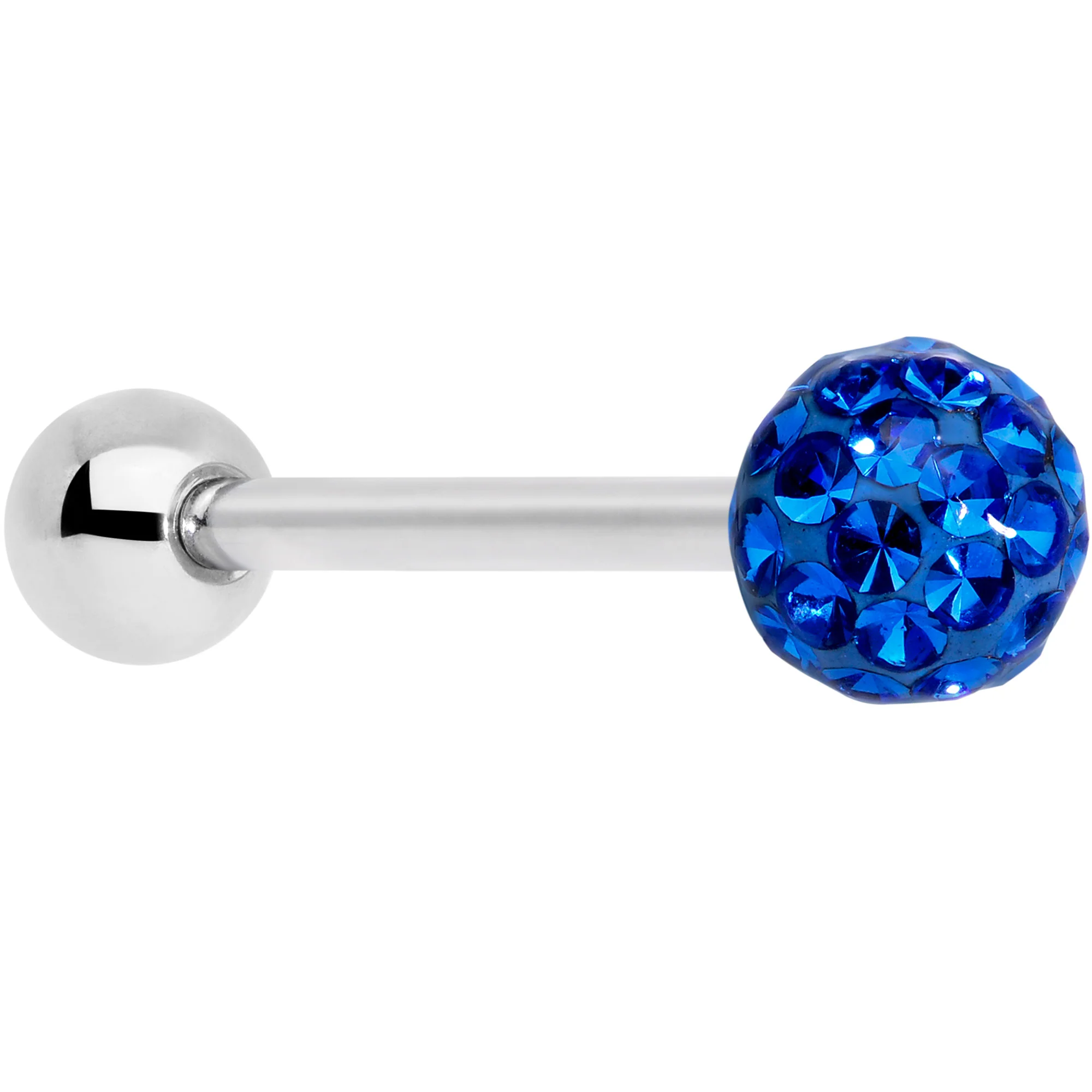 Blue Gem Disco Ball Barbell Tongue Ring - Image 2