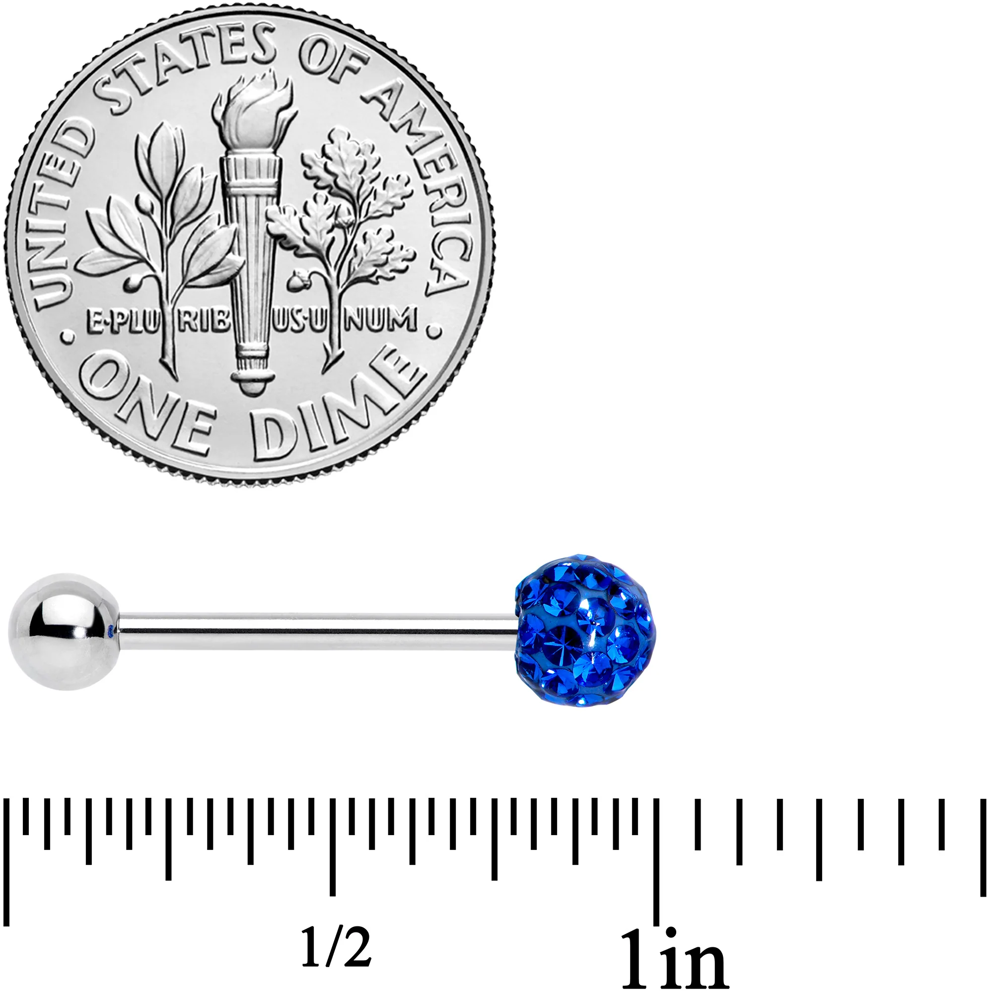 Blue Gem Disco Ball Barbell Tongue Ring - Image 4