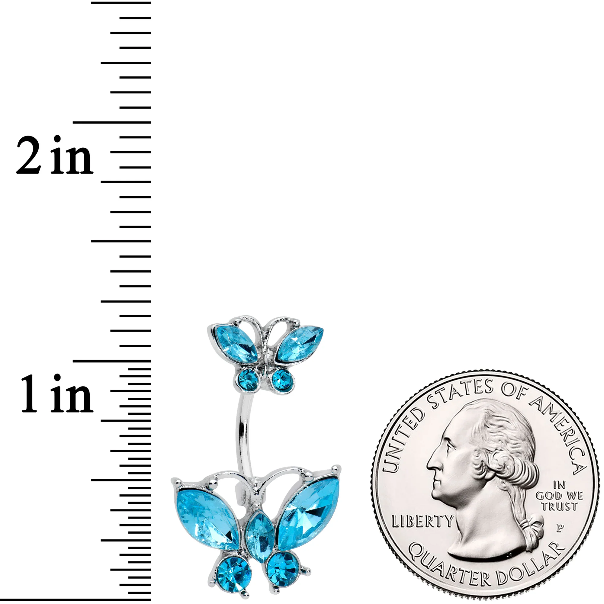 Blue Gem Double Butterfly Double Mount Belly Ring - Image 2
