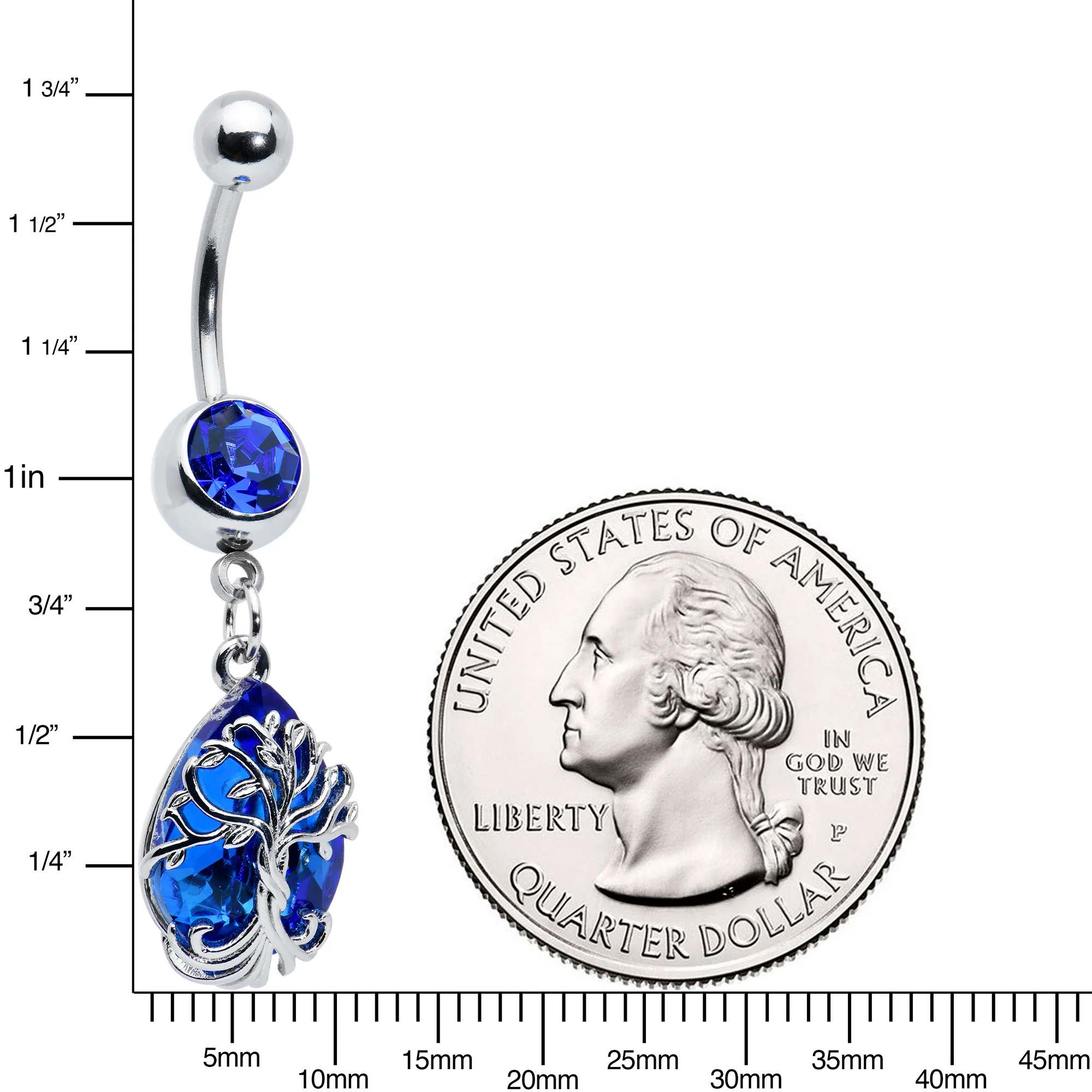 Blue Gem Drop Tree Dangle Belly Ring - Image 2