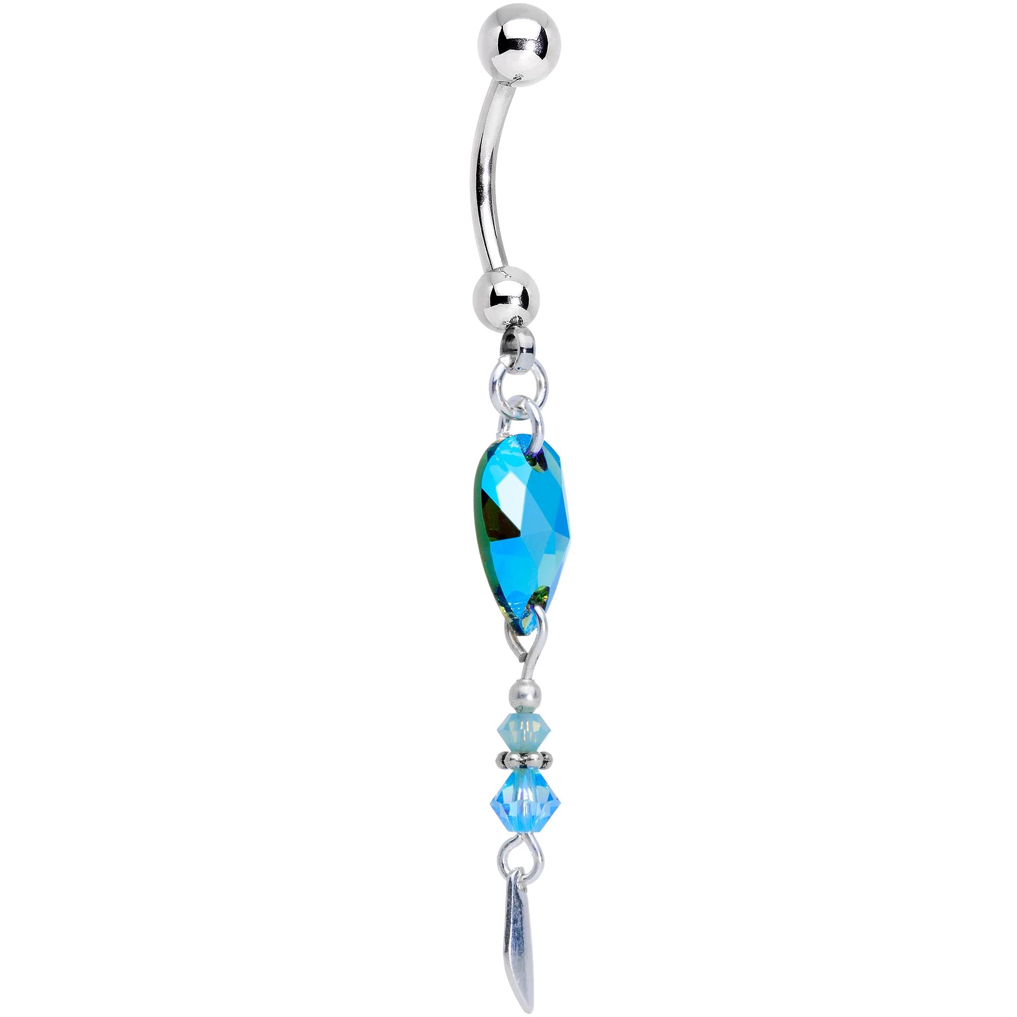 Blue Gem Duo Dangle Belly Ring Created with Crystals - Image 2