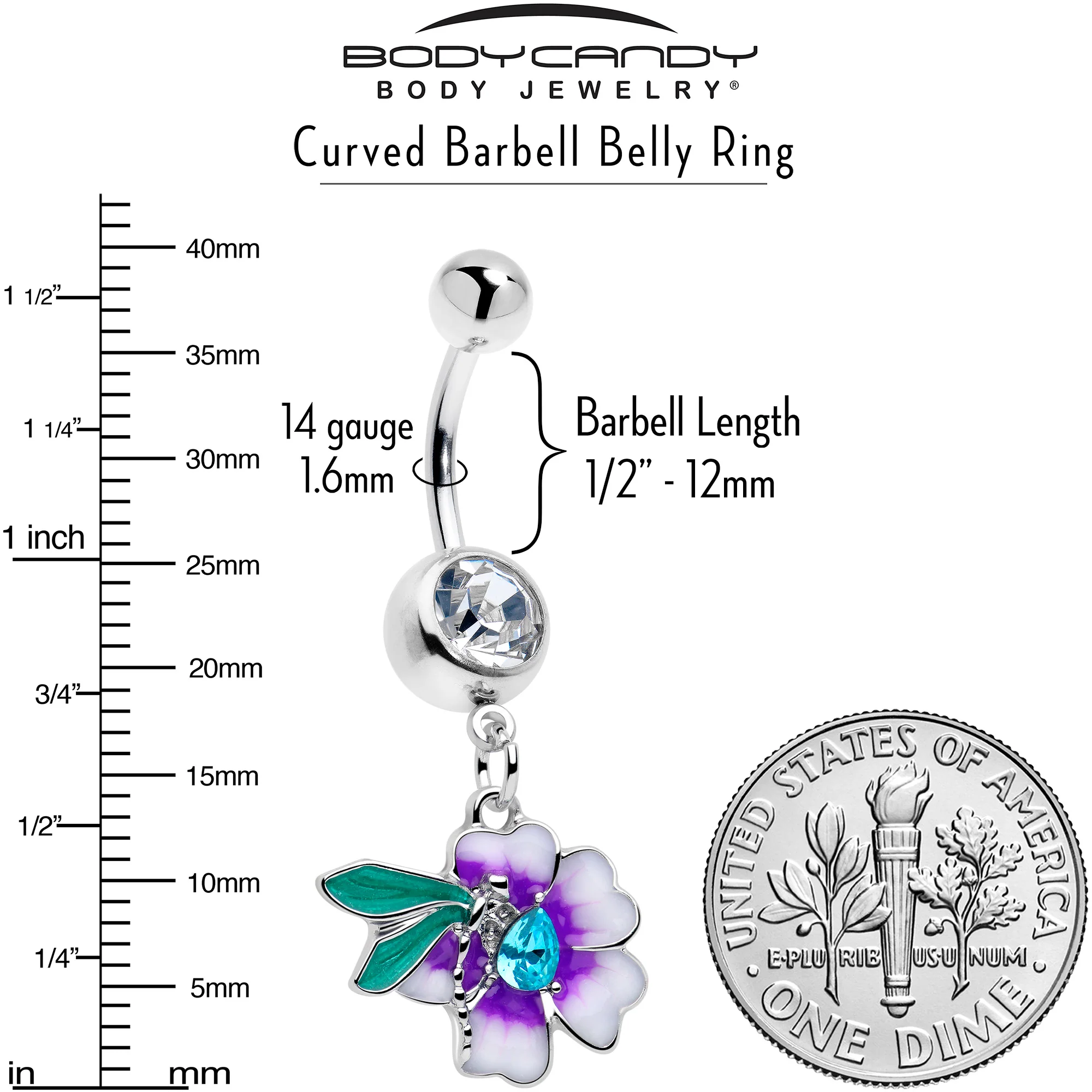 Blue Gem Faerie Flower Purple Dangle Belly Ring - Image 3