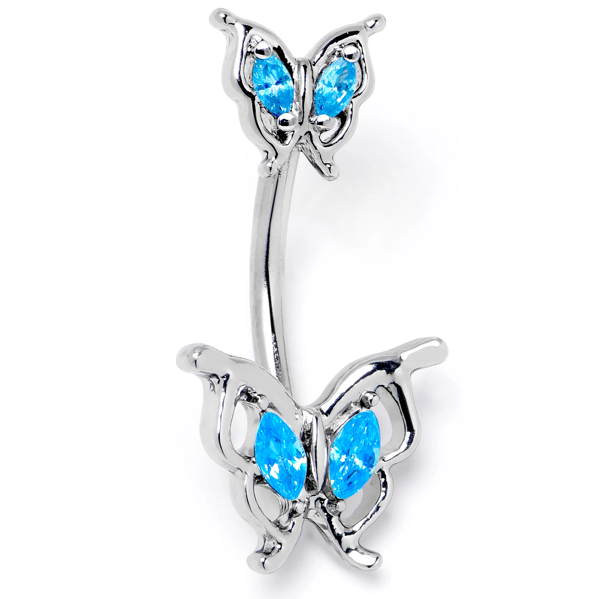 Blue Gem Fancy Fab Butterfly Double Mount Belly Ring - Image 3
