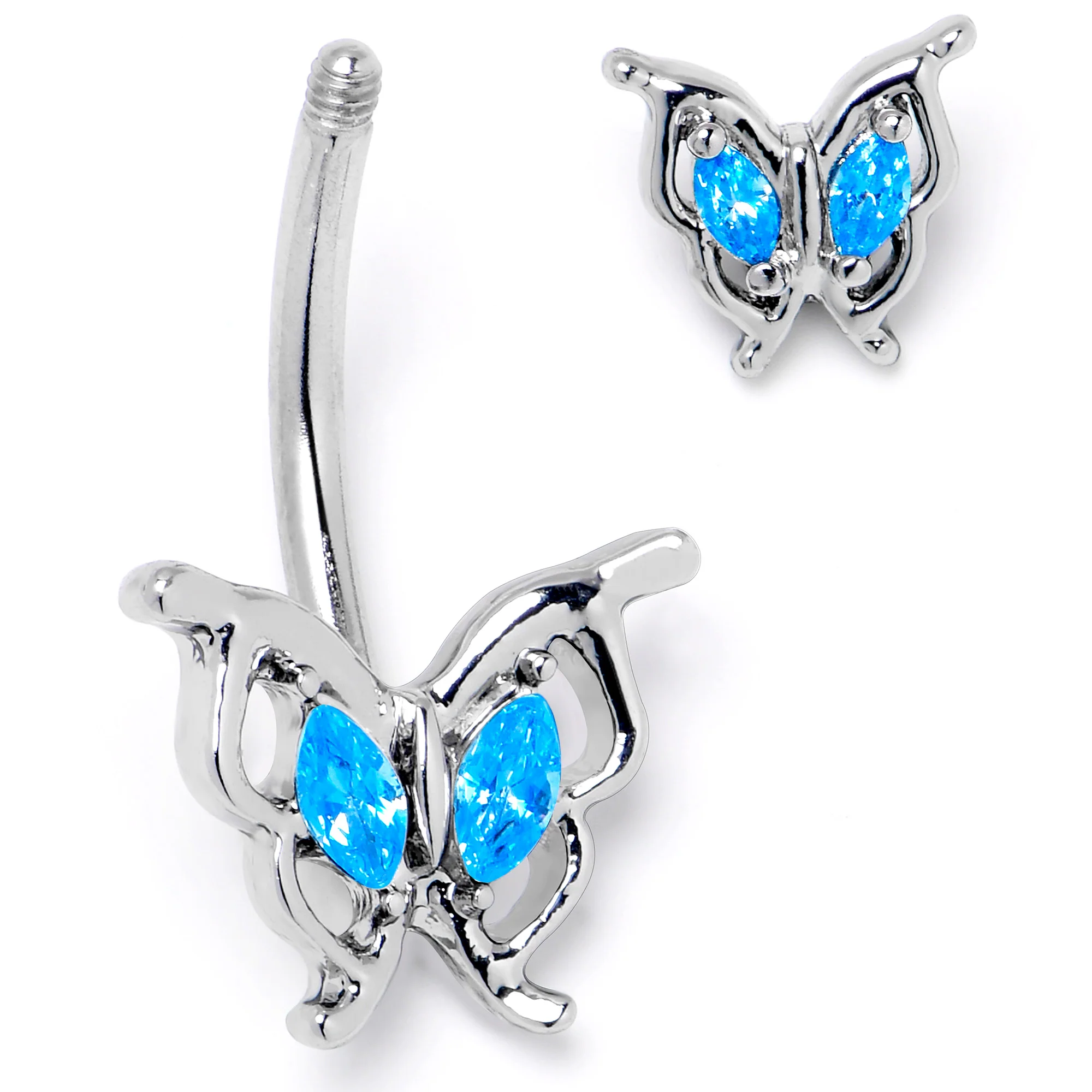 Blue Gem Fancy Fab Butterfly Double Mount Belly Ring - Image 4