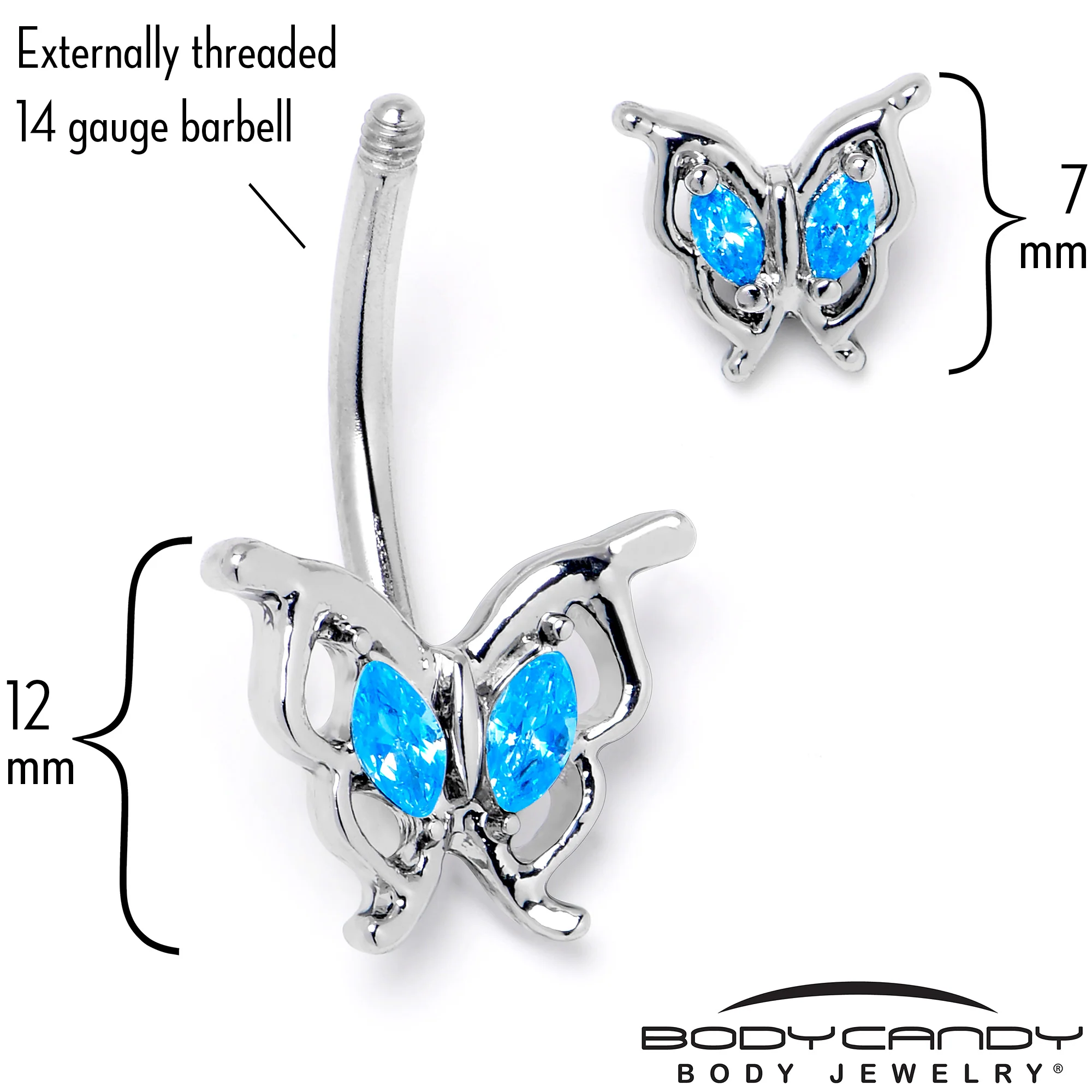 Blue Gem Fancy Fab Butterfly Double Mount Belly Ring - Image 5