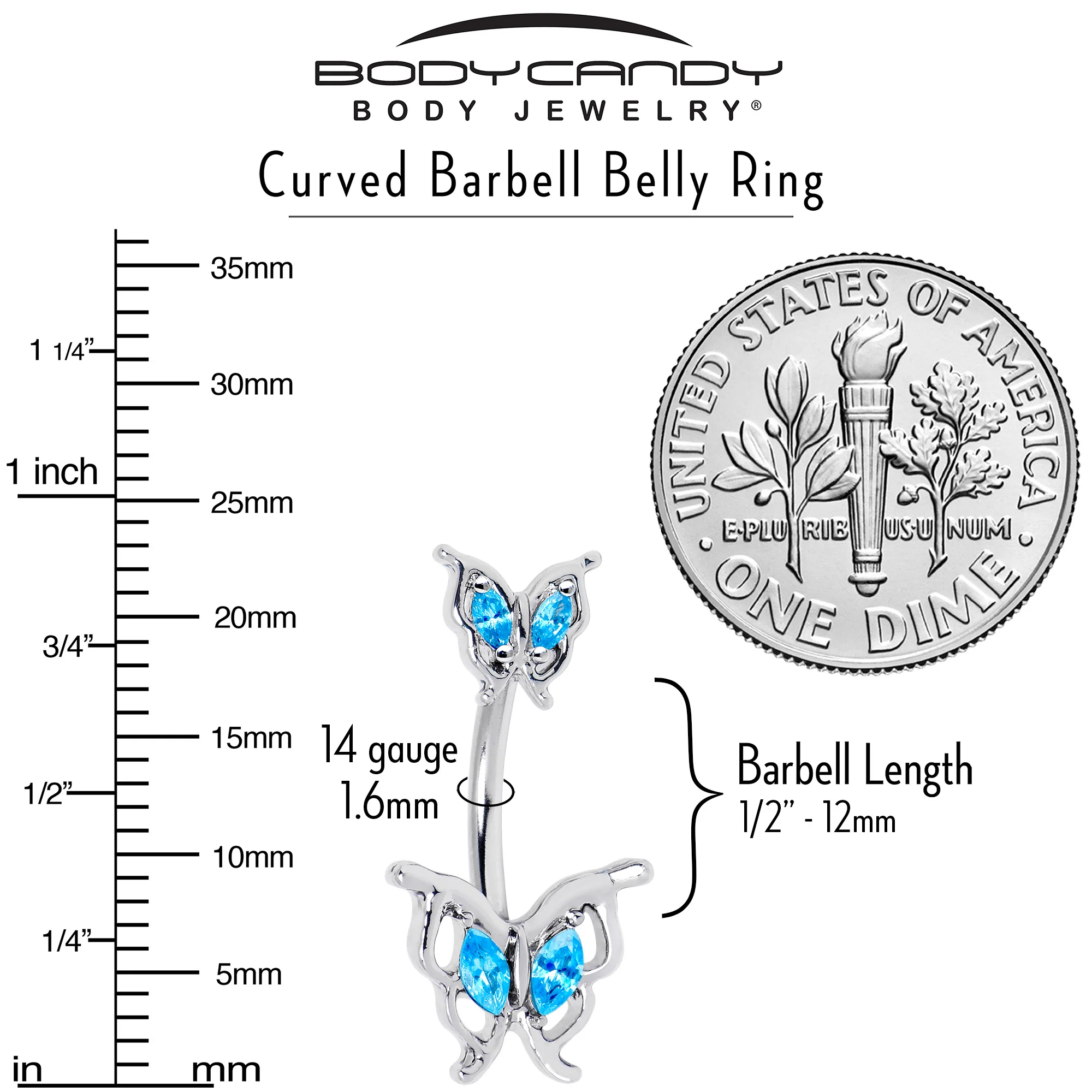 Blue Gem Fancy Fab Butterfly Double Mount Belly Ring - Image 6