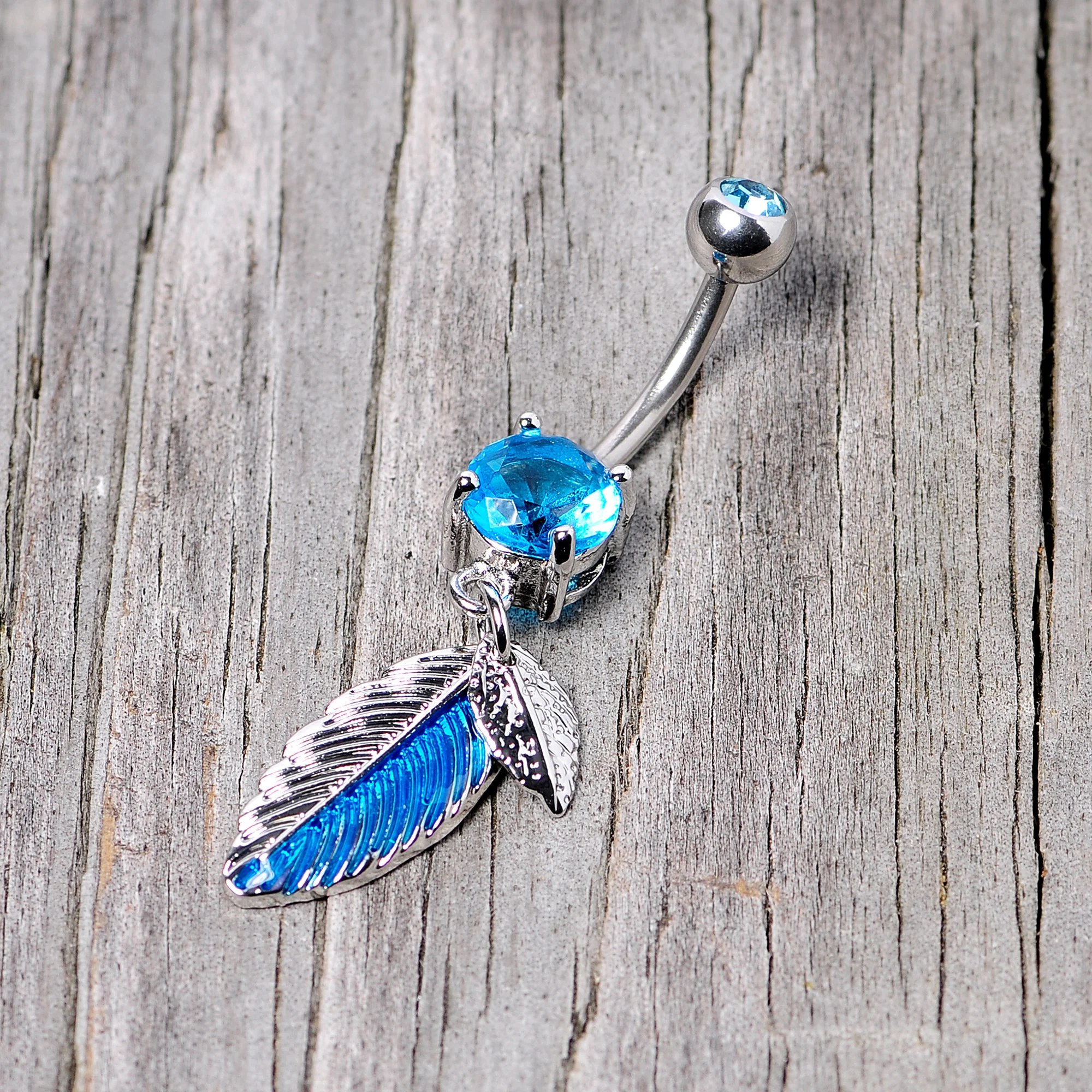 Blue Gem Feathers Southwestern Dangle Belly Ring - Image 4