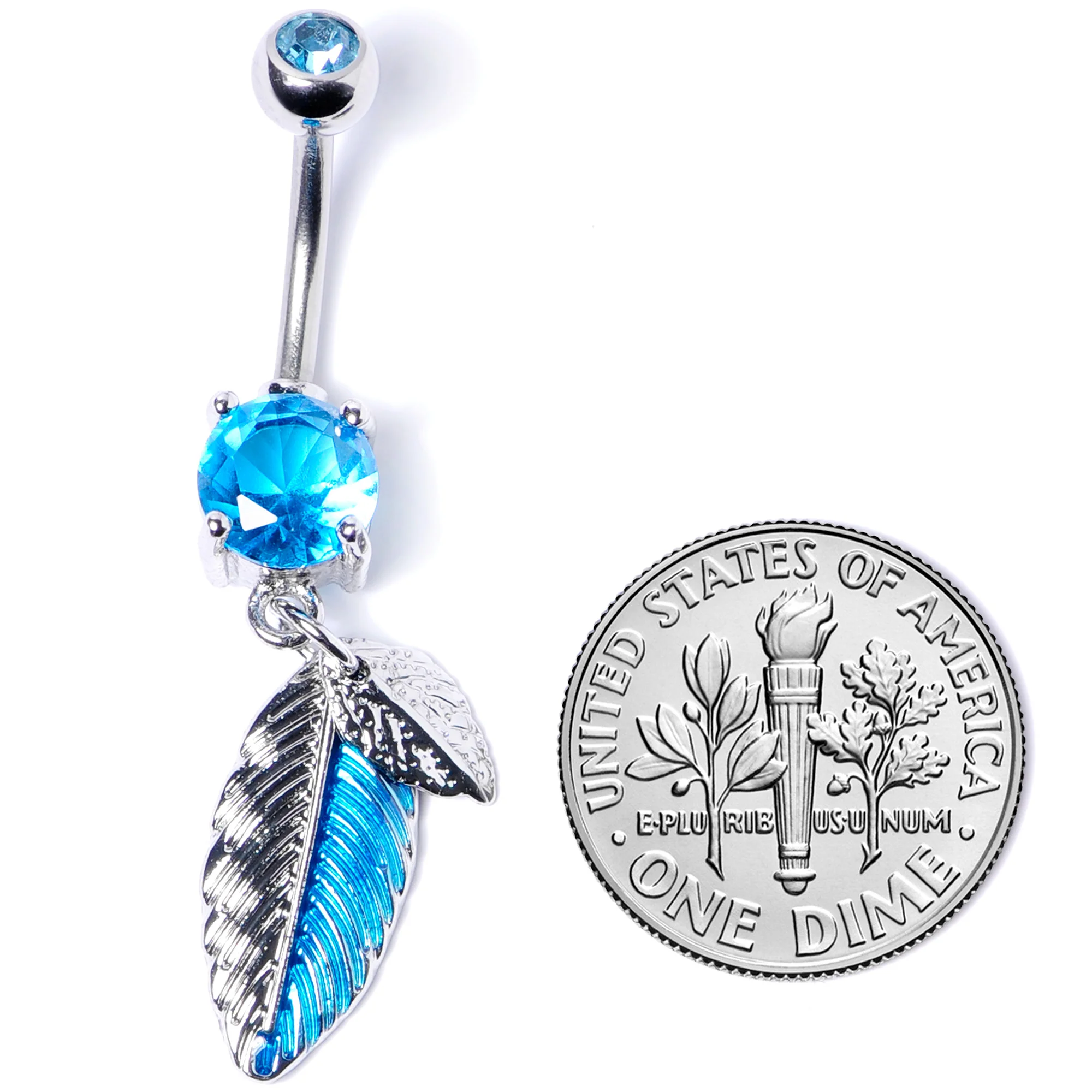 Blue Gem Feathers Southwestern Dangle Belly Ring - Image 5