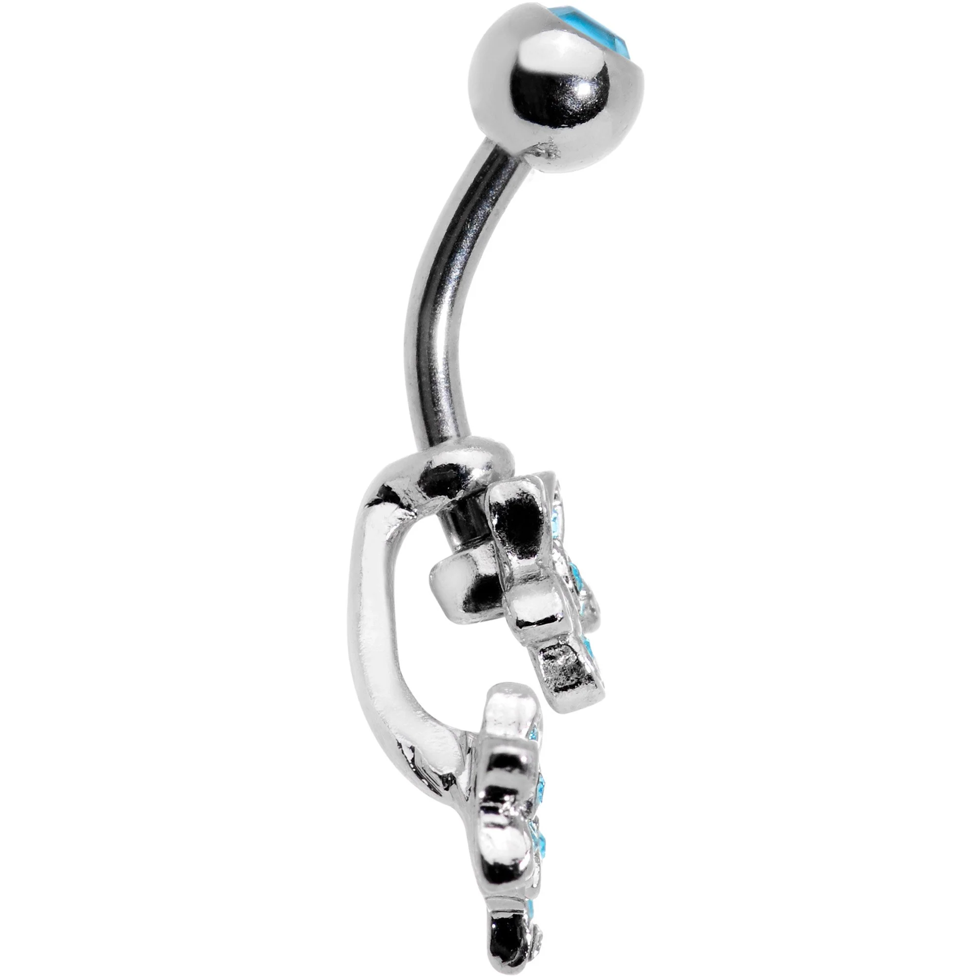 Blue Gem Field of Flowers Dangle Belly Ring - Image 2