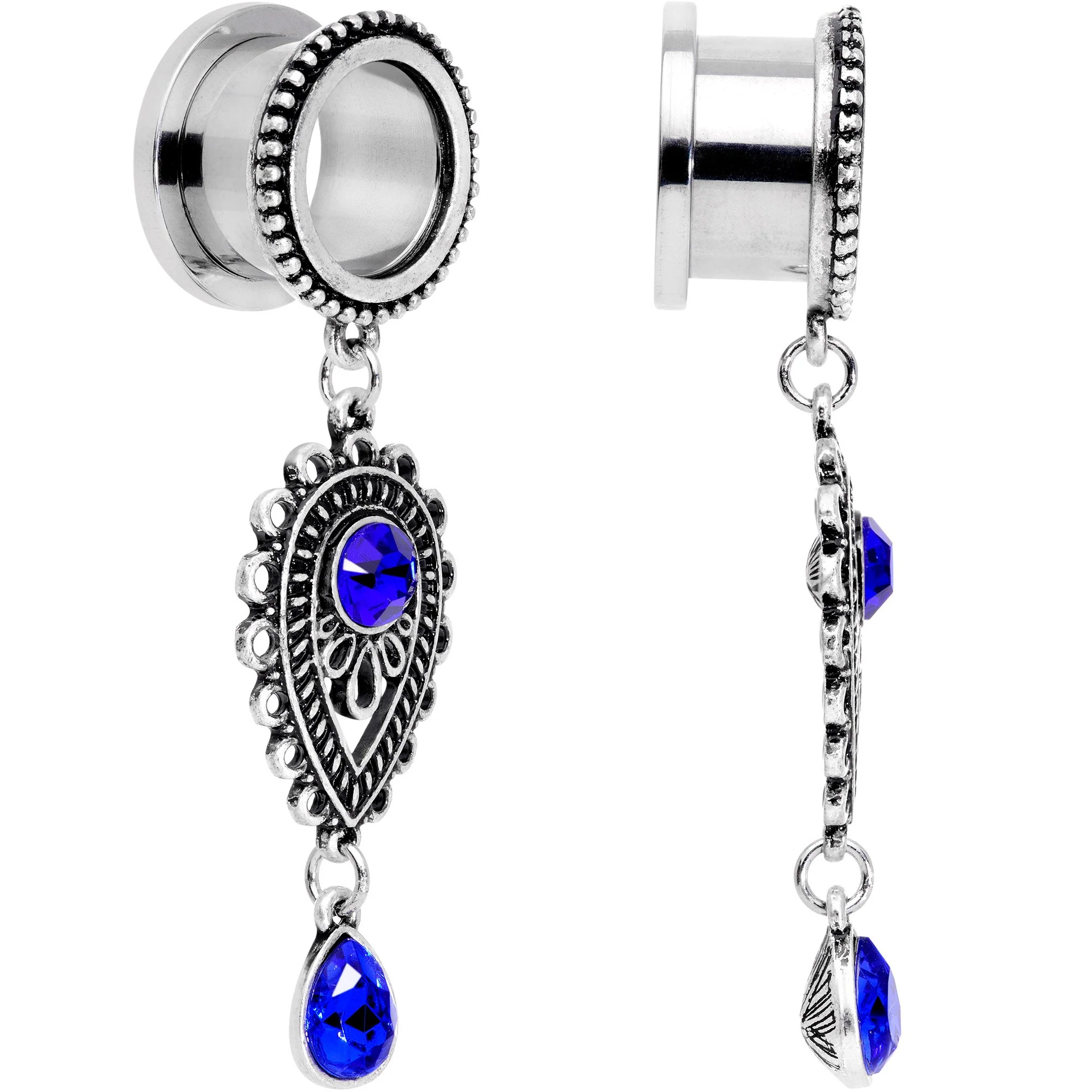 Blue Gem Filigree Drop Dangle Screw Fit Tunnel Plug Set 6mm to 16mm - Image 3