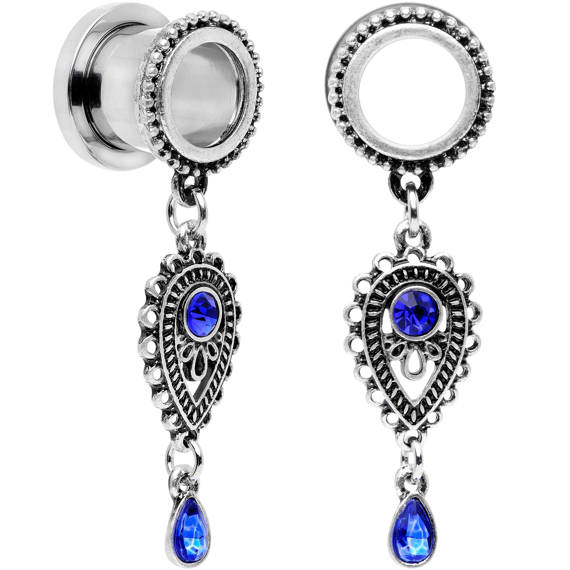 Blue Gem Filigree Drop Dangle Screw Fit Tunnel Plug Set 6mm to 16mm - Image 4