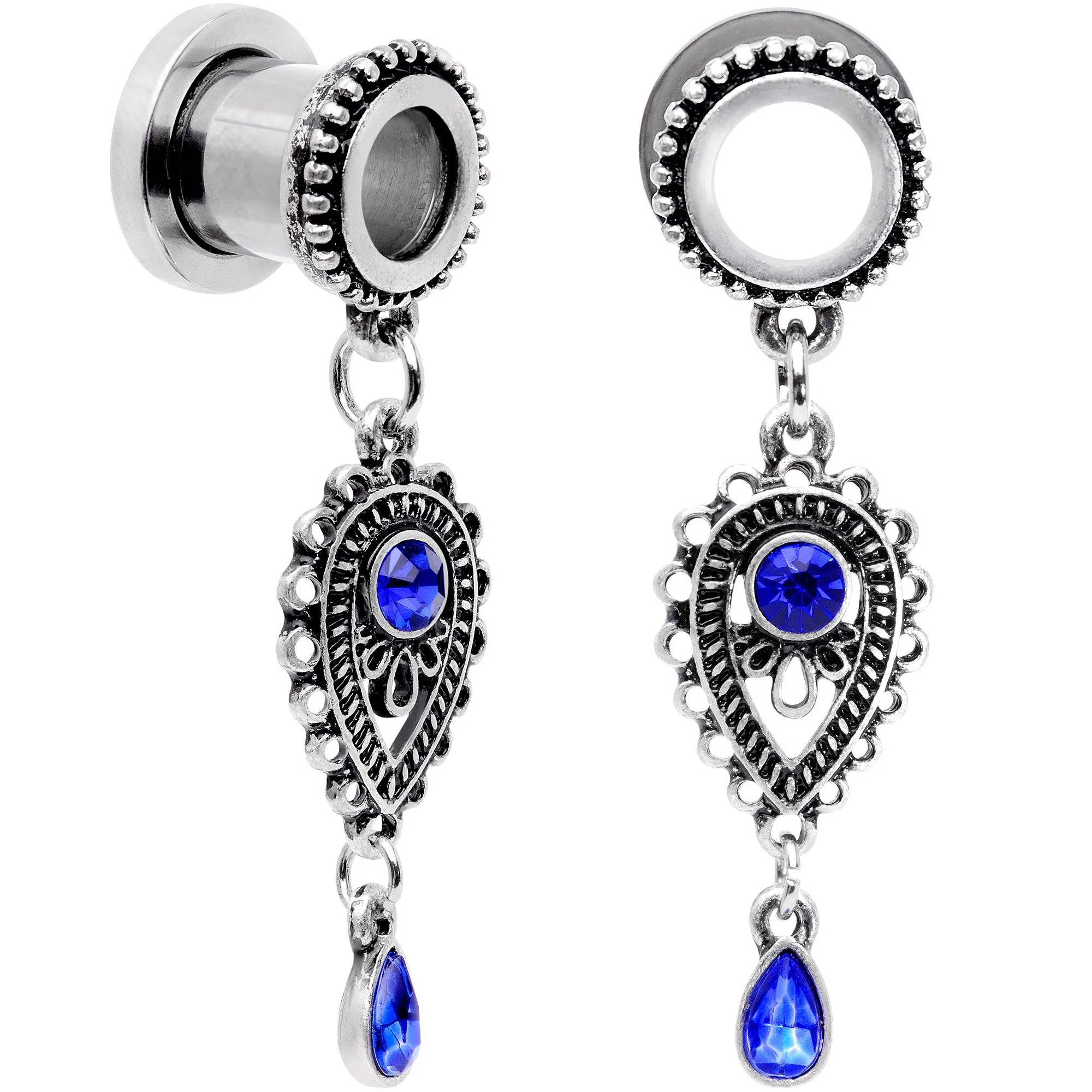 Blue Gem Filigree Drop Dangle Screw Fit Tunnel Plug Set 6mm to 16mm - Image 5