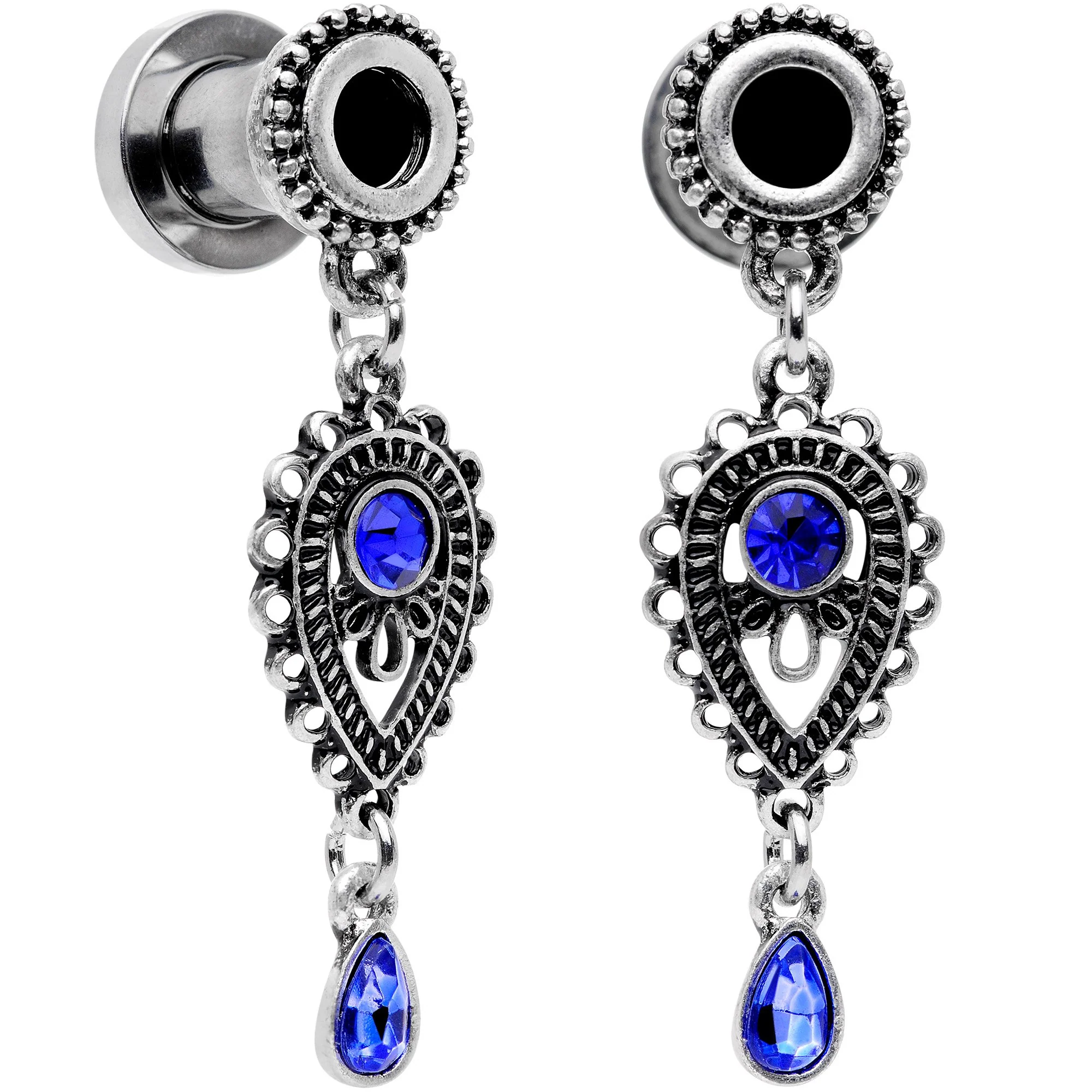 Blue Gem Filigree Drop Dangle Screw Fit Tunnel Plug Set 6mm to 16mm - Image 6