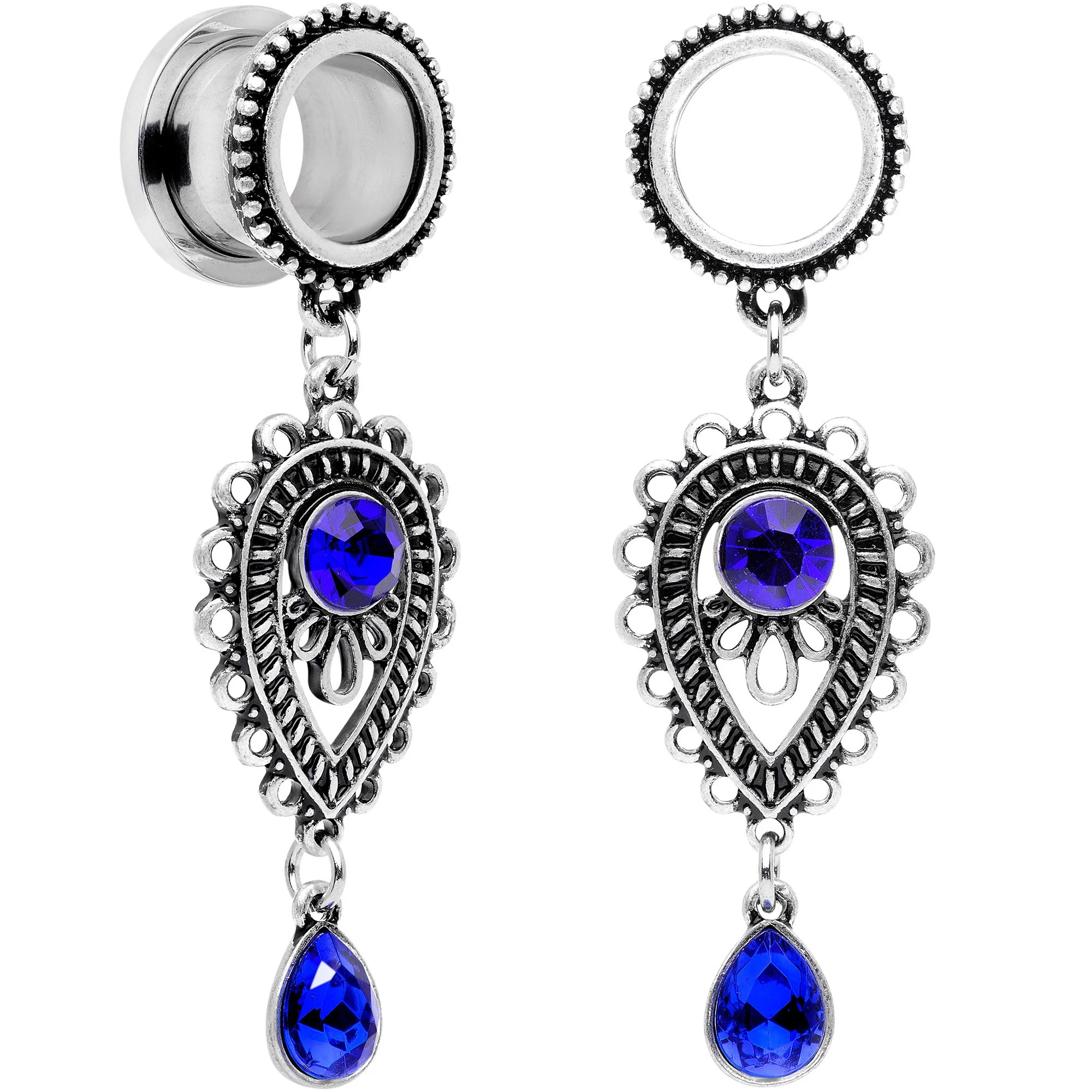 Blue Gem Filigree Drop Dangle Screw Fit Tunnel Plug Set 6mm to 16mm - Image 7