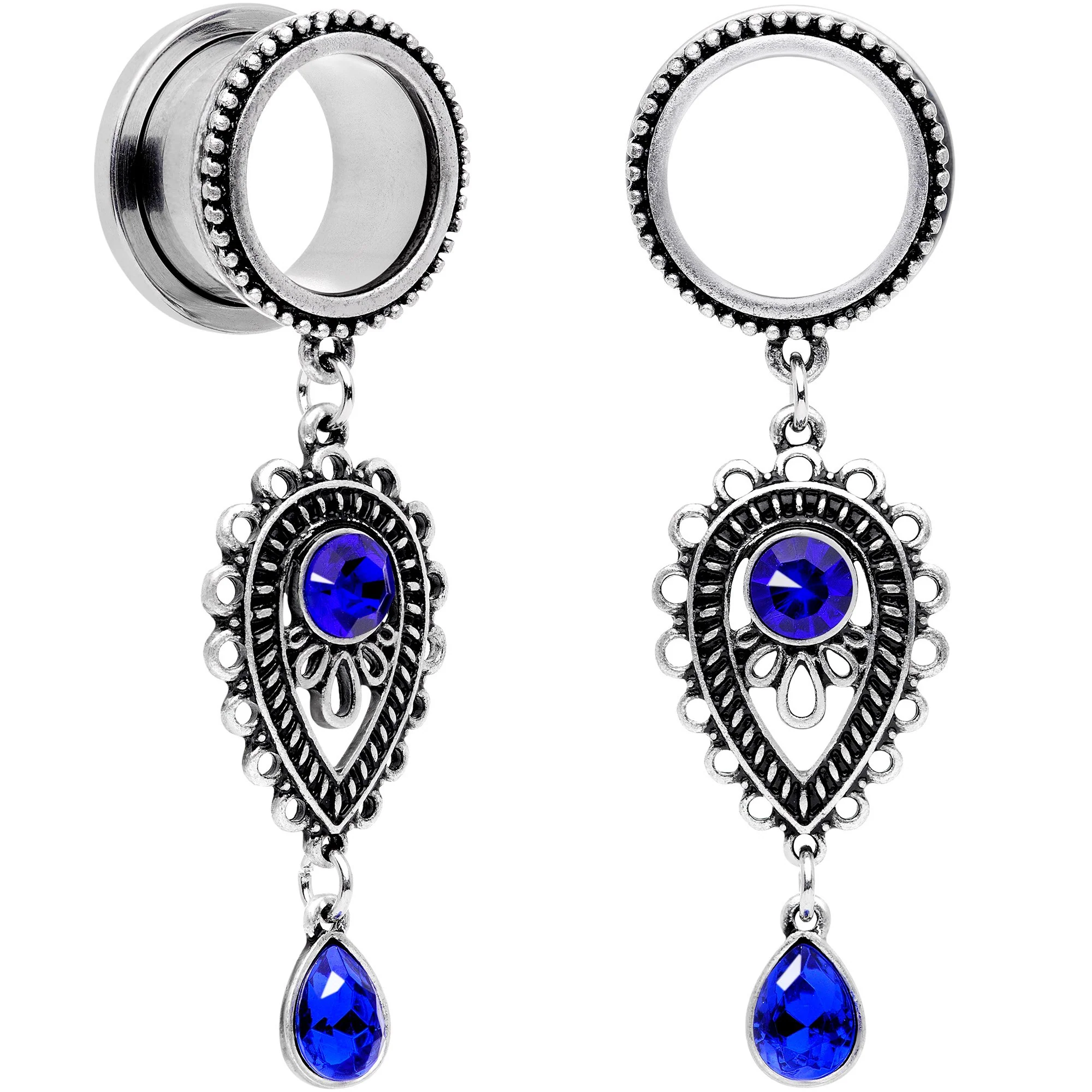 Blue Gem Filigree Drop Dangle Screw Fit Tunnel Plug Set 6mm to 16mm - Image 9