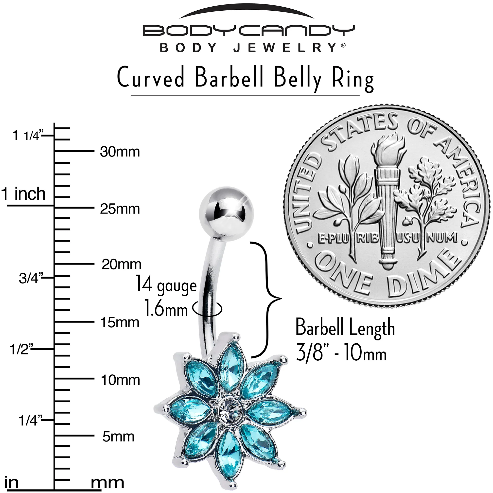 Blue Gem Flower Elegance Bloom Belly Ring - Image 3