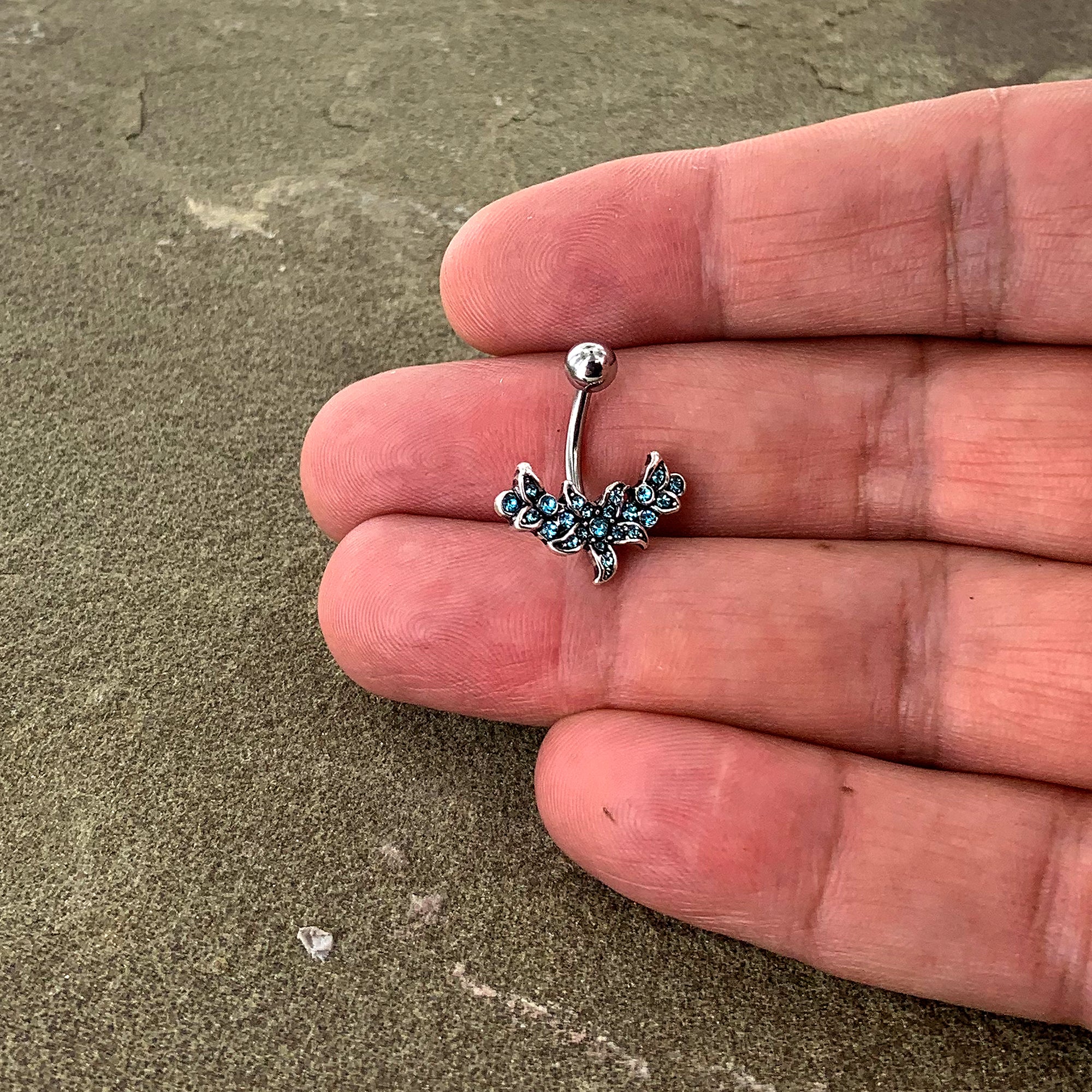 Blue Gem Flower Garland Belly Ring - Image 2