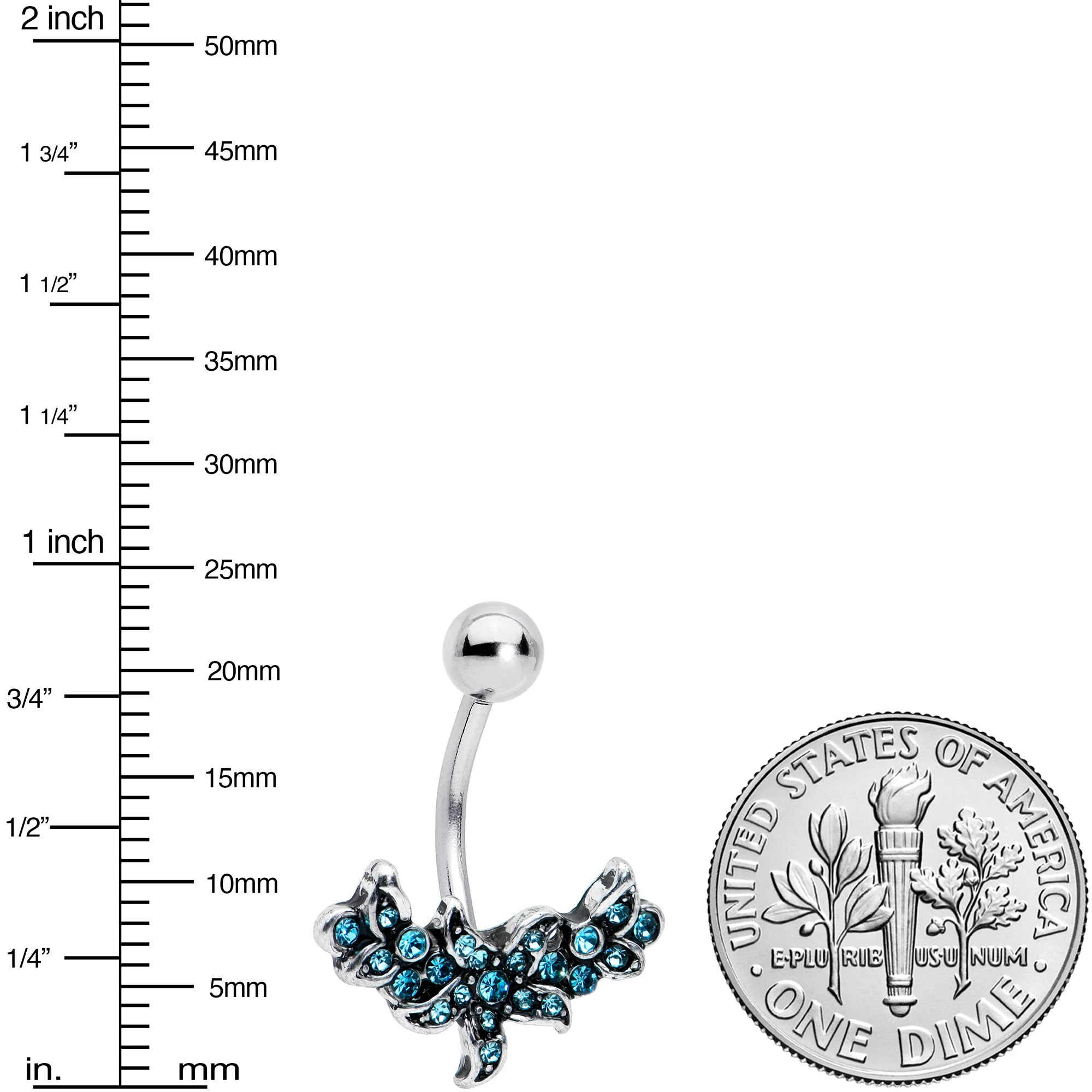 Blue Gem Flower Garland Belly Ring - Image 3