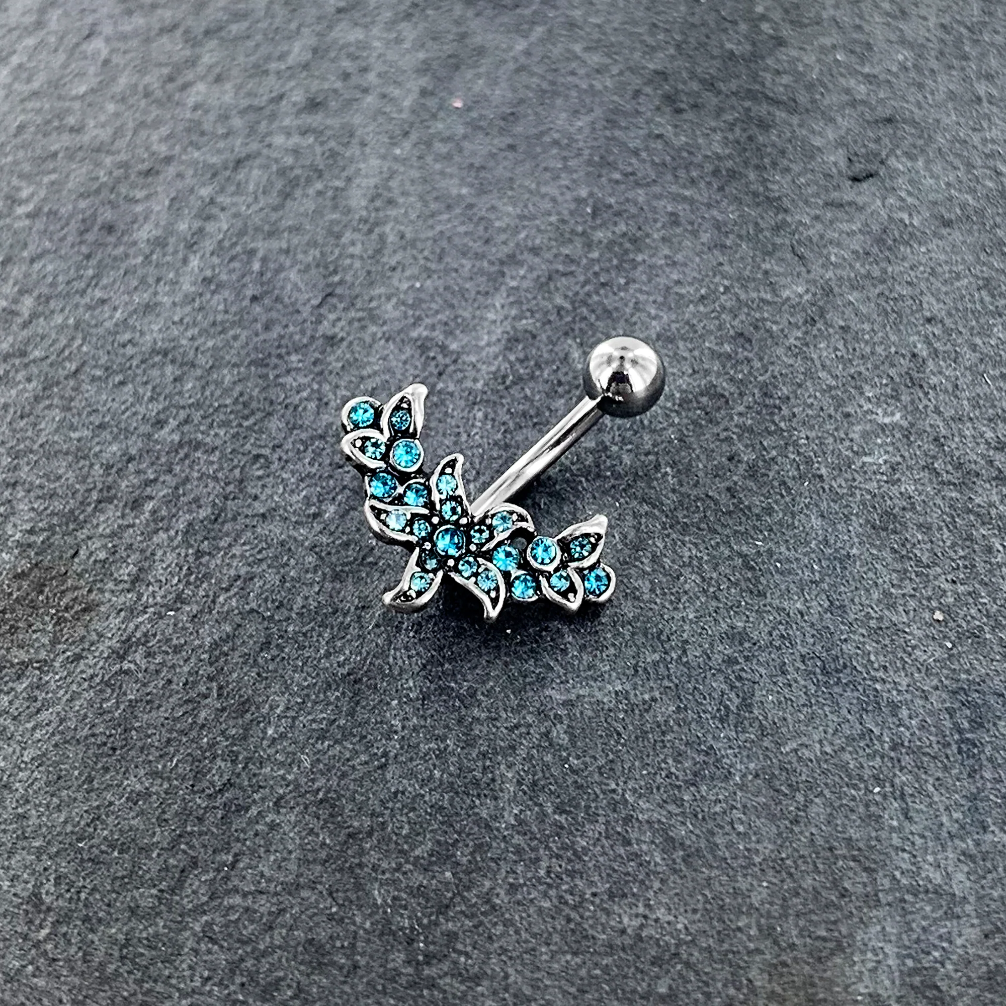 Blue Gem Flower Garland Belly Ring - Image 4