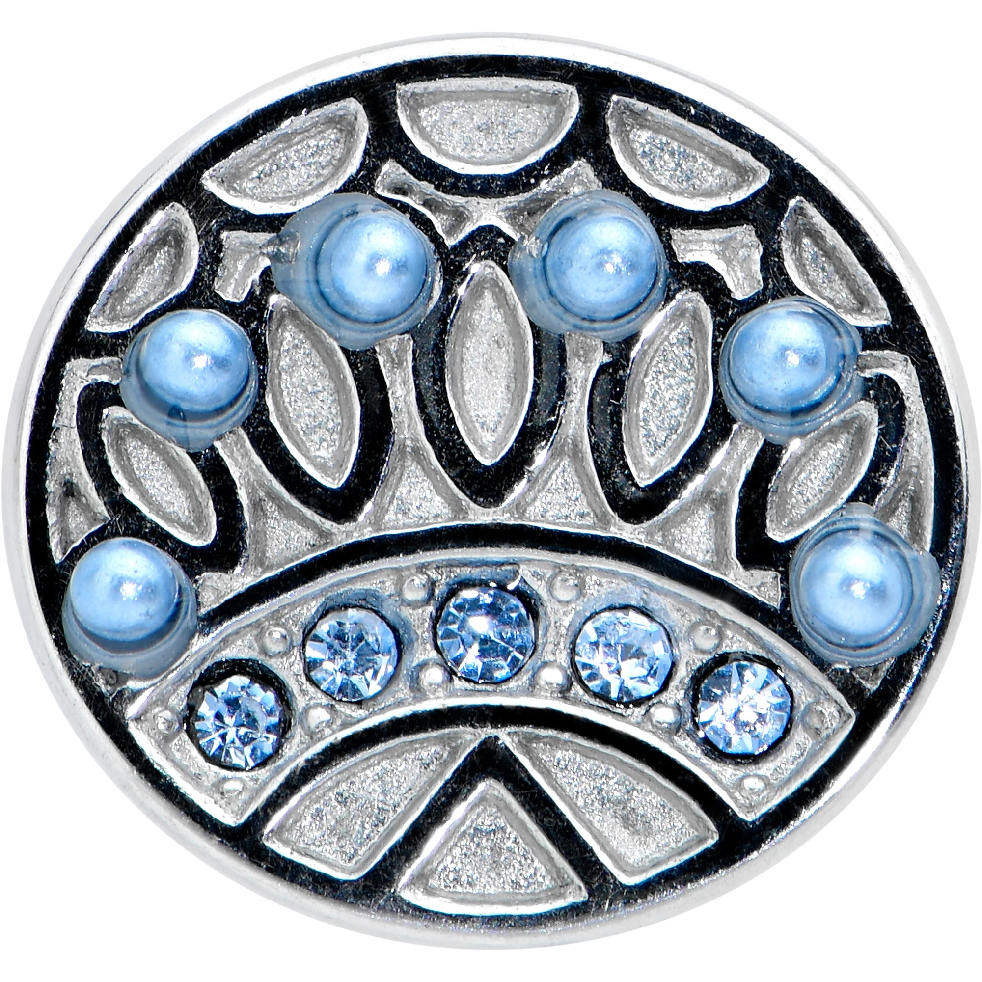Blue Gem Geometric Blues Pattern Barbell Tongue Ring - Image 2
