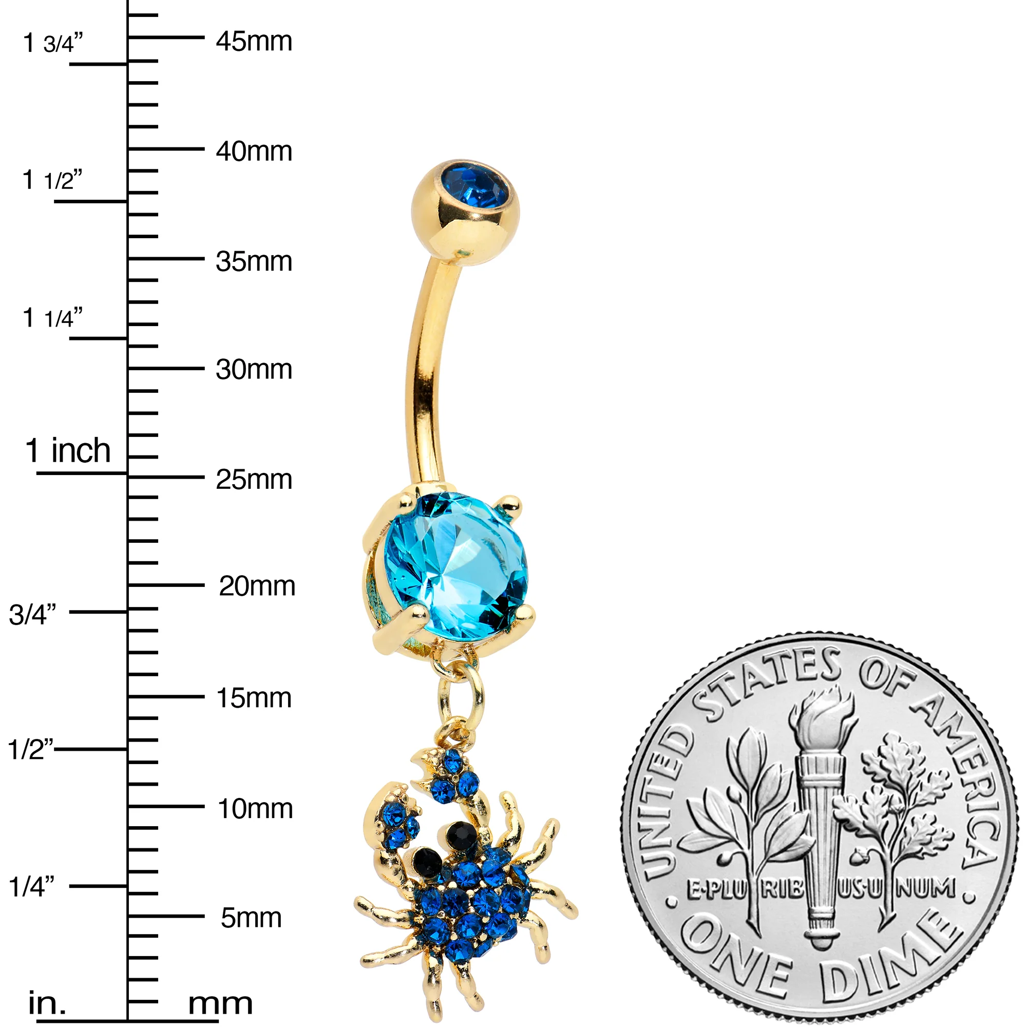 Blue Gem Gold Tone Blue Crab Nautical Dangle Belly Ring - Image 2