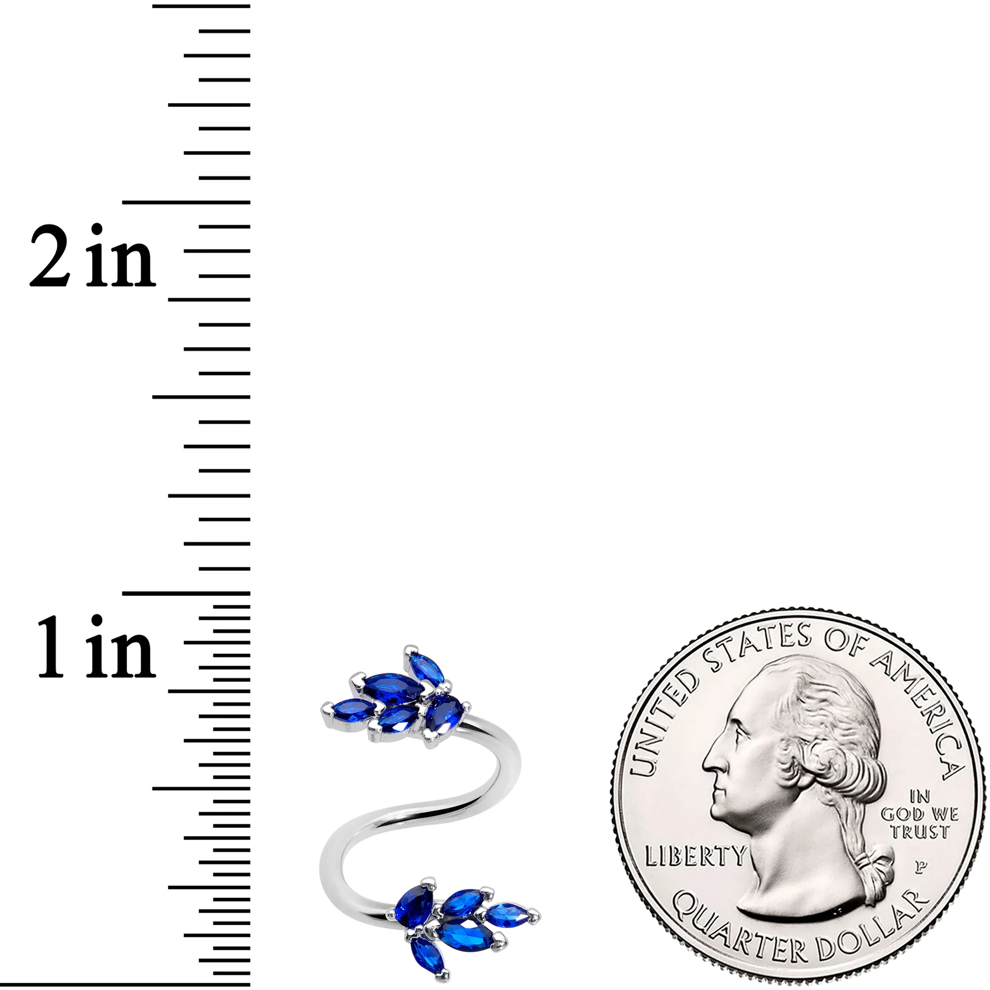 Blue Gem Leaf Cluster Spiral Twister Belly Ring - Image 2