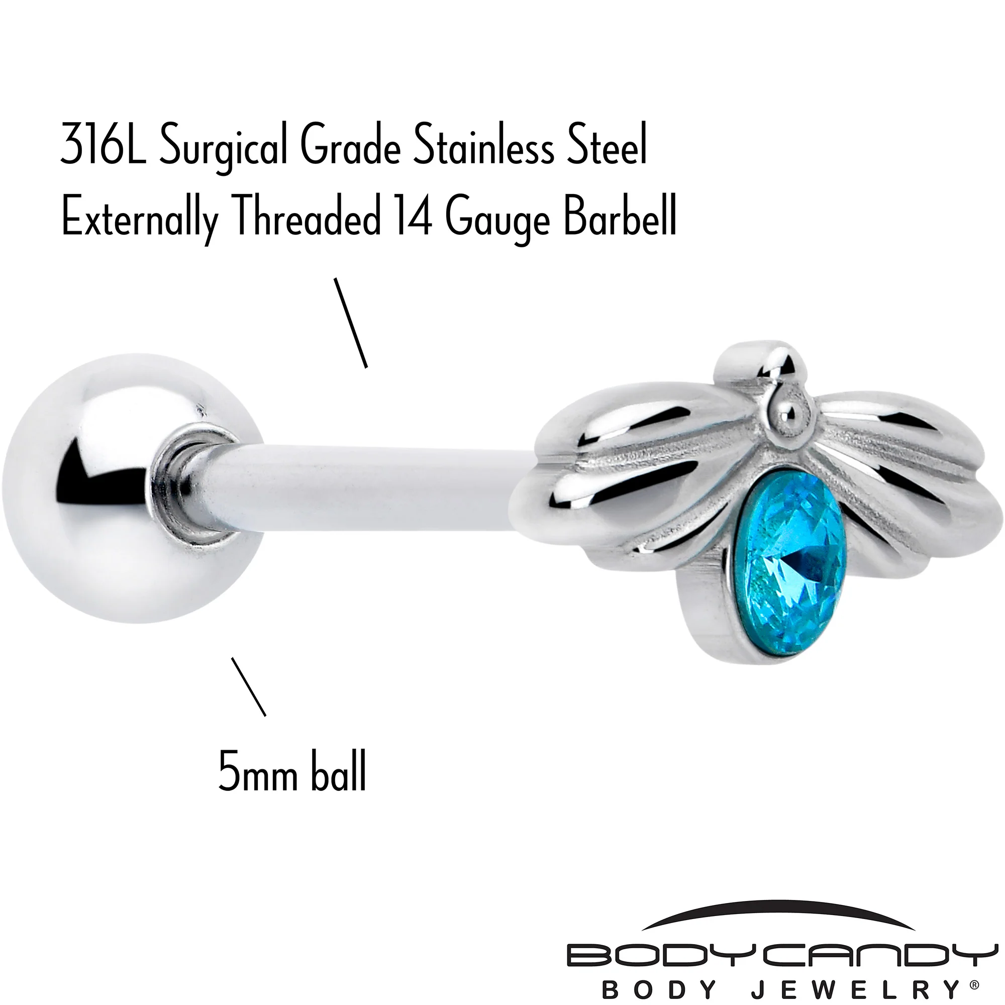 Blue Gem Little Cutie Bee Barbell Tongue Ring - Image 2