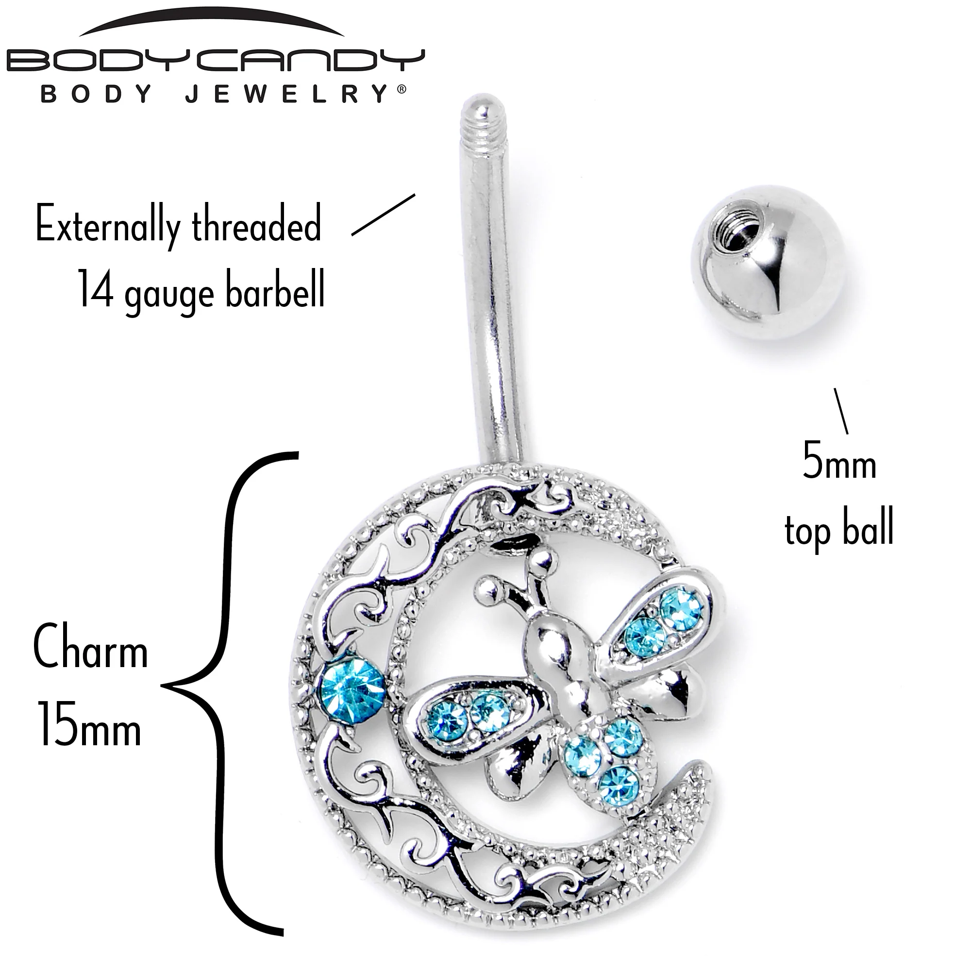 Blue Gem Lunar Dragonfly Dangle Belly Ring - Image 5