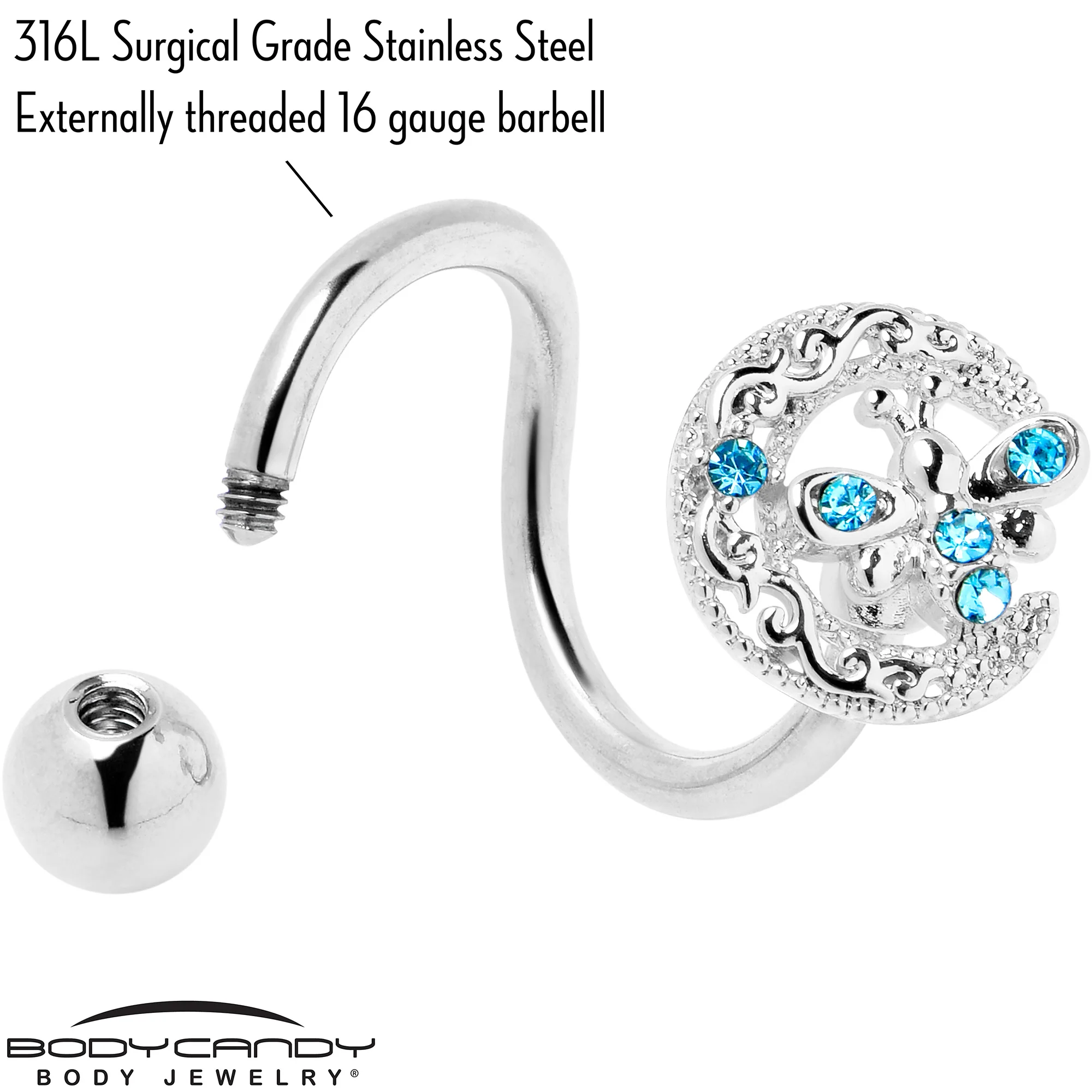 Blue Gem Lunar Dragonfly Spiral Twister Belly Ring - Image 4
