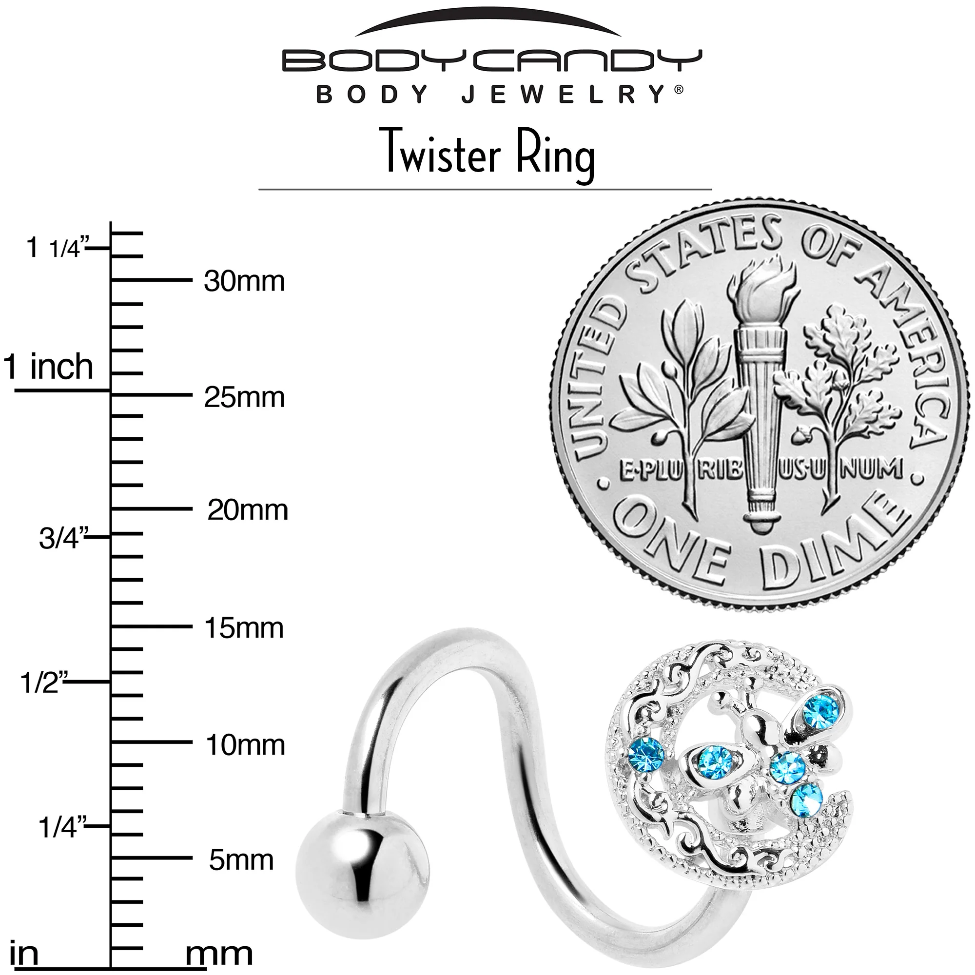 Blue Gem Lunar Dragonfly Spiral Twister Belly Ring - Image 5