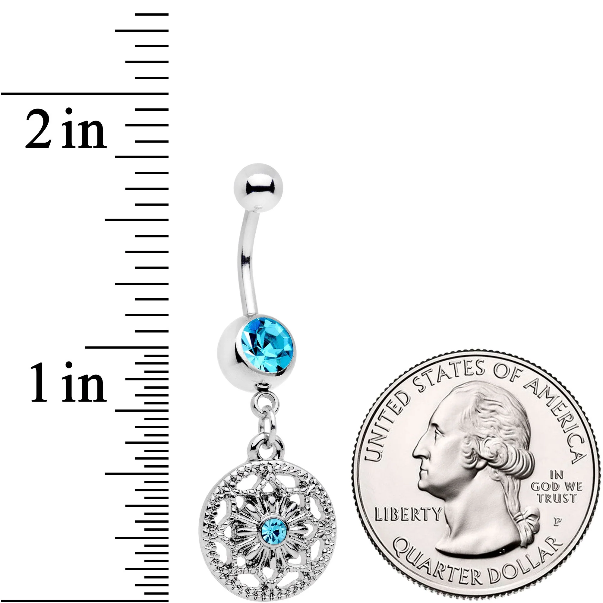 Blue Gem Mind Bending Mandala Dangle Belly Ring - Image 2