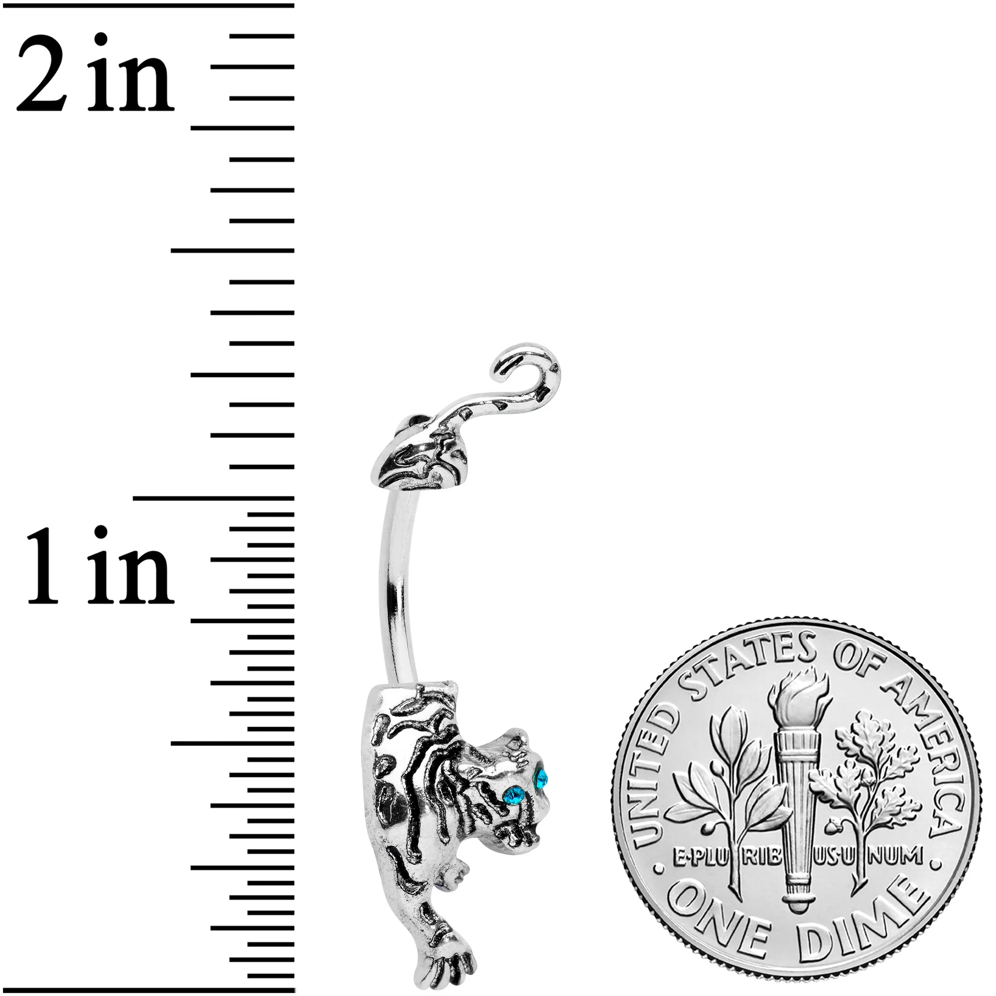 Blue Gem Prowling Tiger Double Mount Belly Ring - Image 2