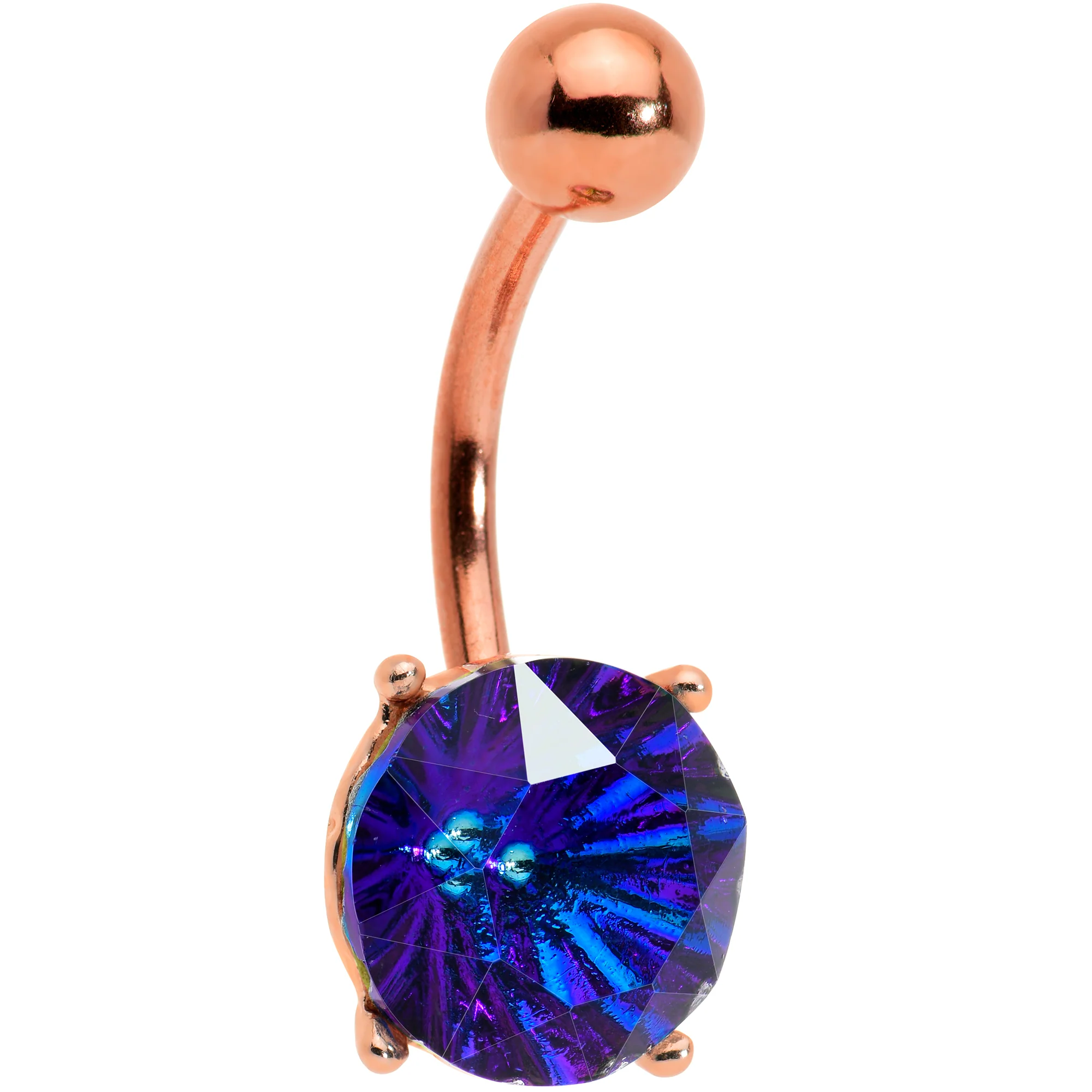 Blue Gem Rose Gold Tone Simply Elegant Style Belly Ring - Image 2