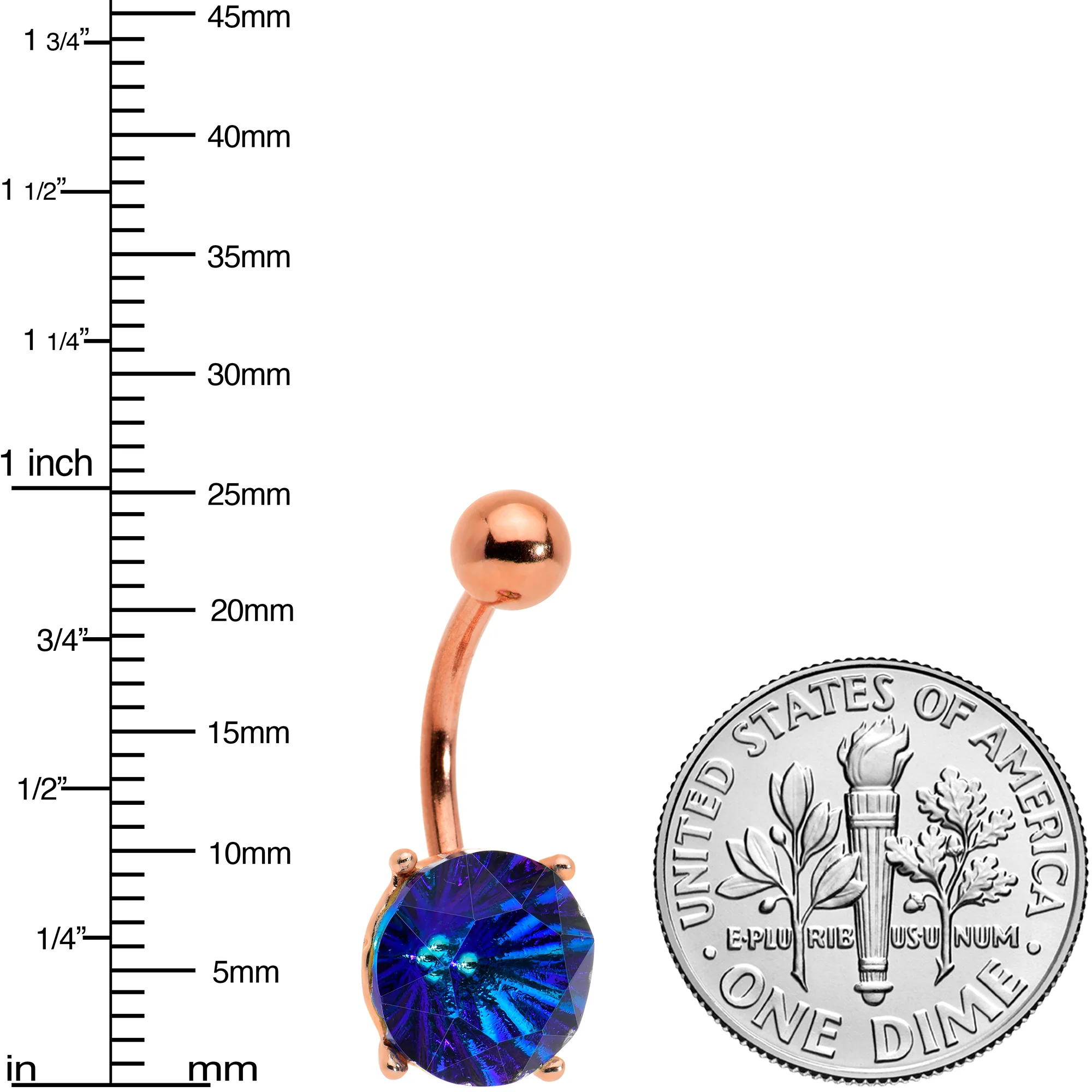 Blue Gem Rose Gold Tone Simply Elegant Style Belly Ring - Image 3