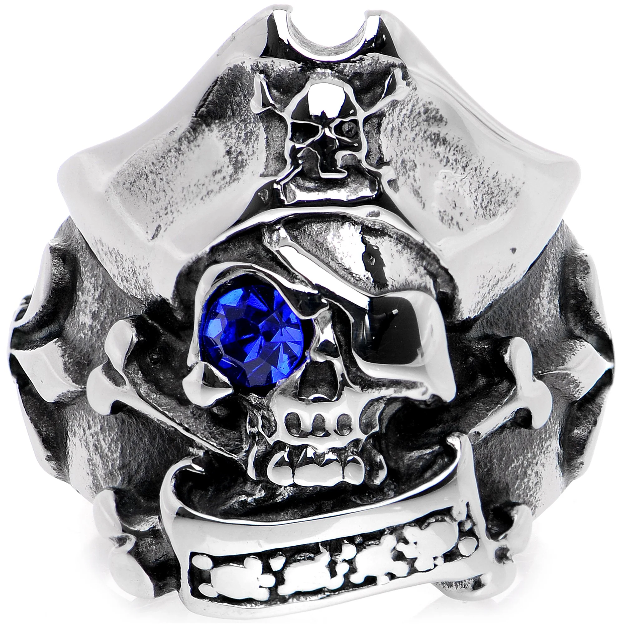 Blue Gem Scary Eyed Pirate Finger Ring - Image 2