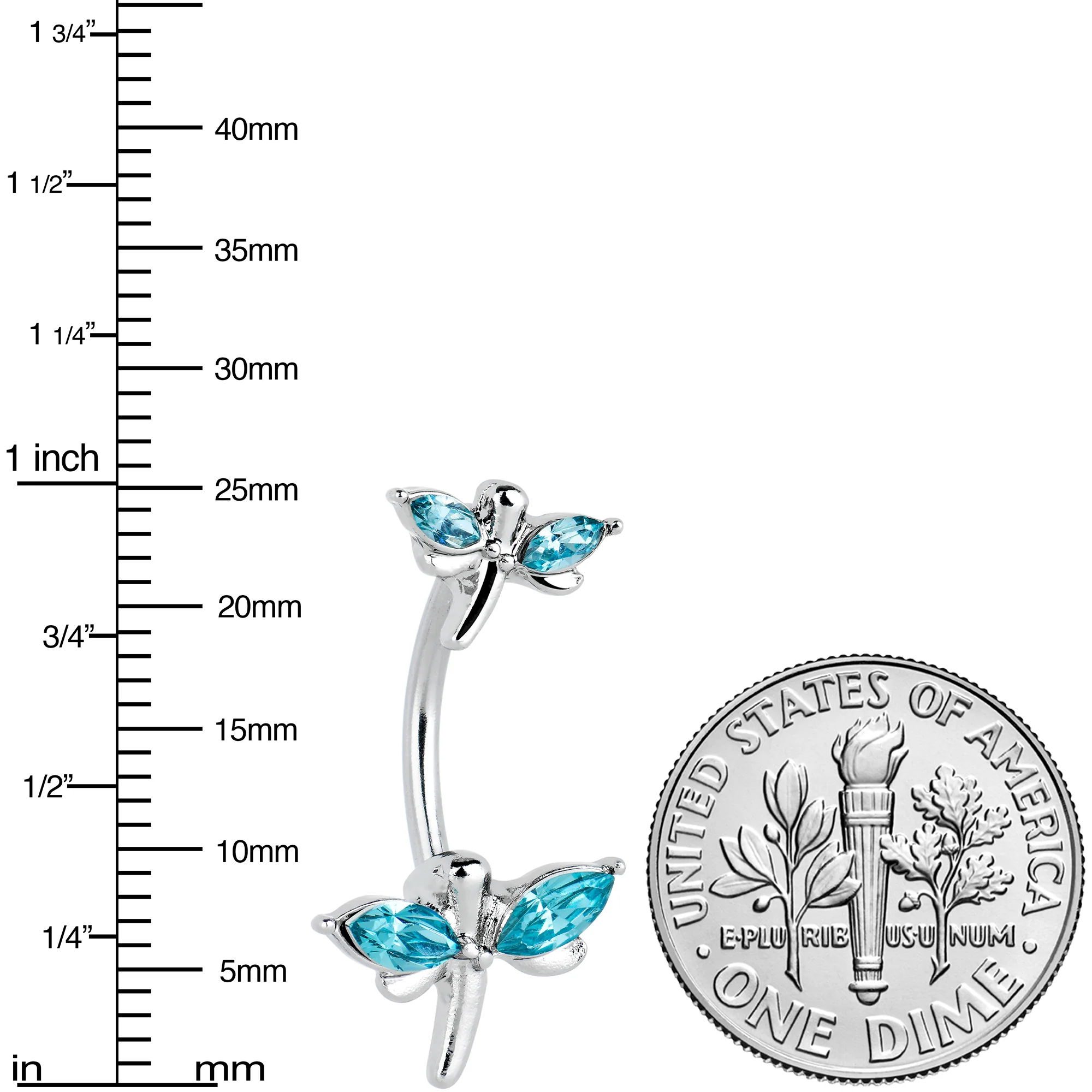 Blue Gem Simple Stylized Dragonfly Double Mount Belly Ring - Image 3
