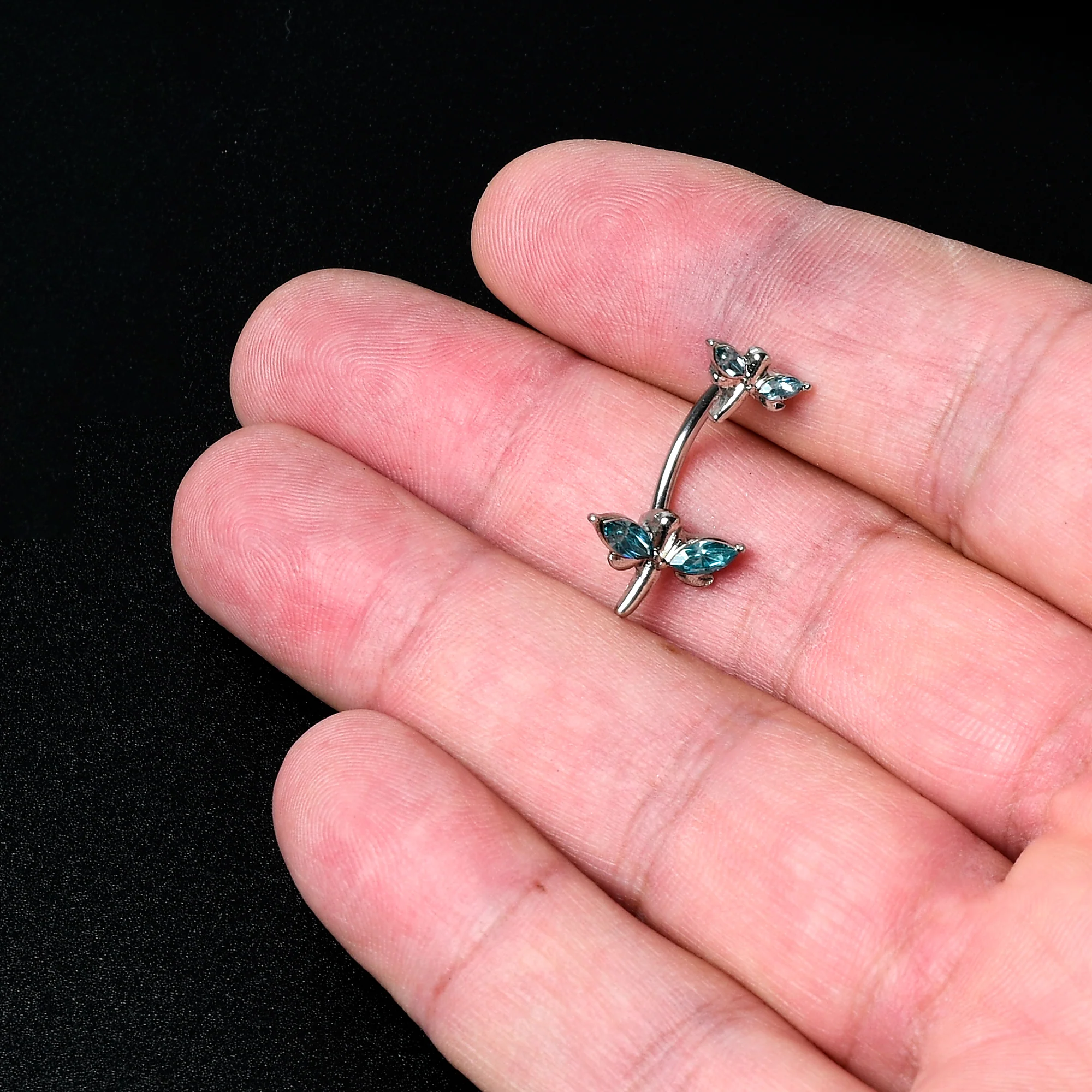 Blue Gem Simple Stylized Dragonfly Double Mount Belly Ring - Image 7