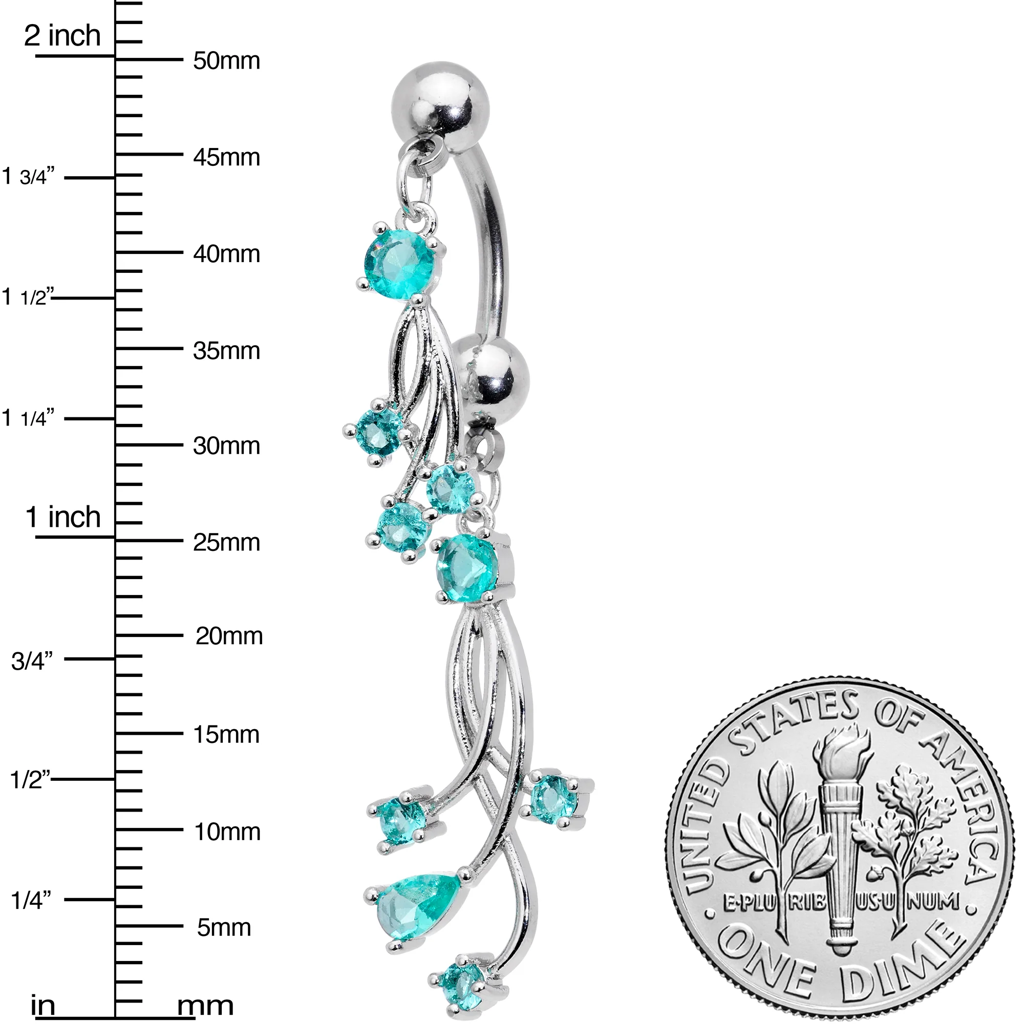 Blue Gem Spray Double Mount Belly Ring - Image 3