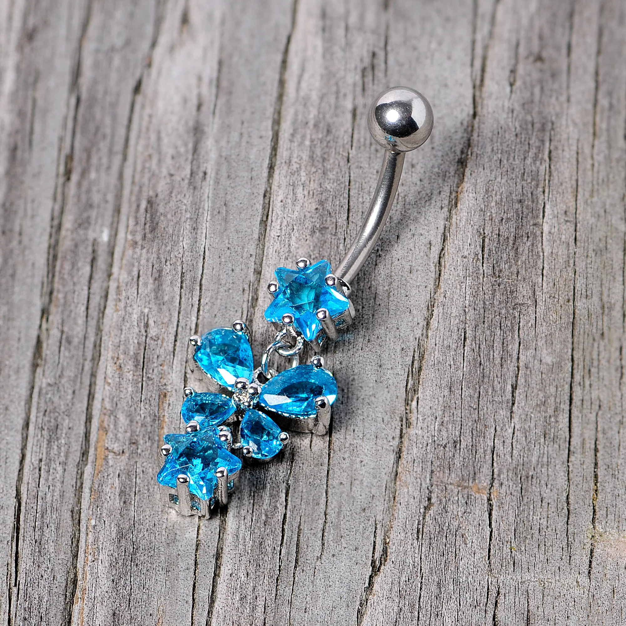 Blue Gem Star and Bow Dangle Belly Ring - Image 3
